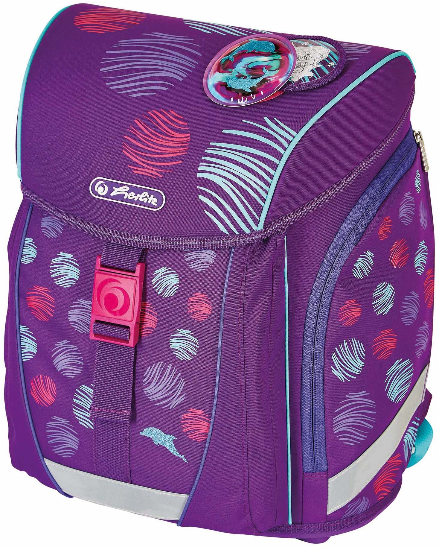 Herlitz Schulranzen »FiloLight Plus, Sea Bubbles«, Floureszierende Flächen-reflektierende Streifen auf den Schultergurten-Reflektoren, mit Sportbeutel, Etui, Faulenzer und Sportbeutel