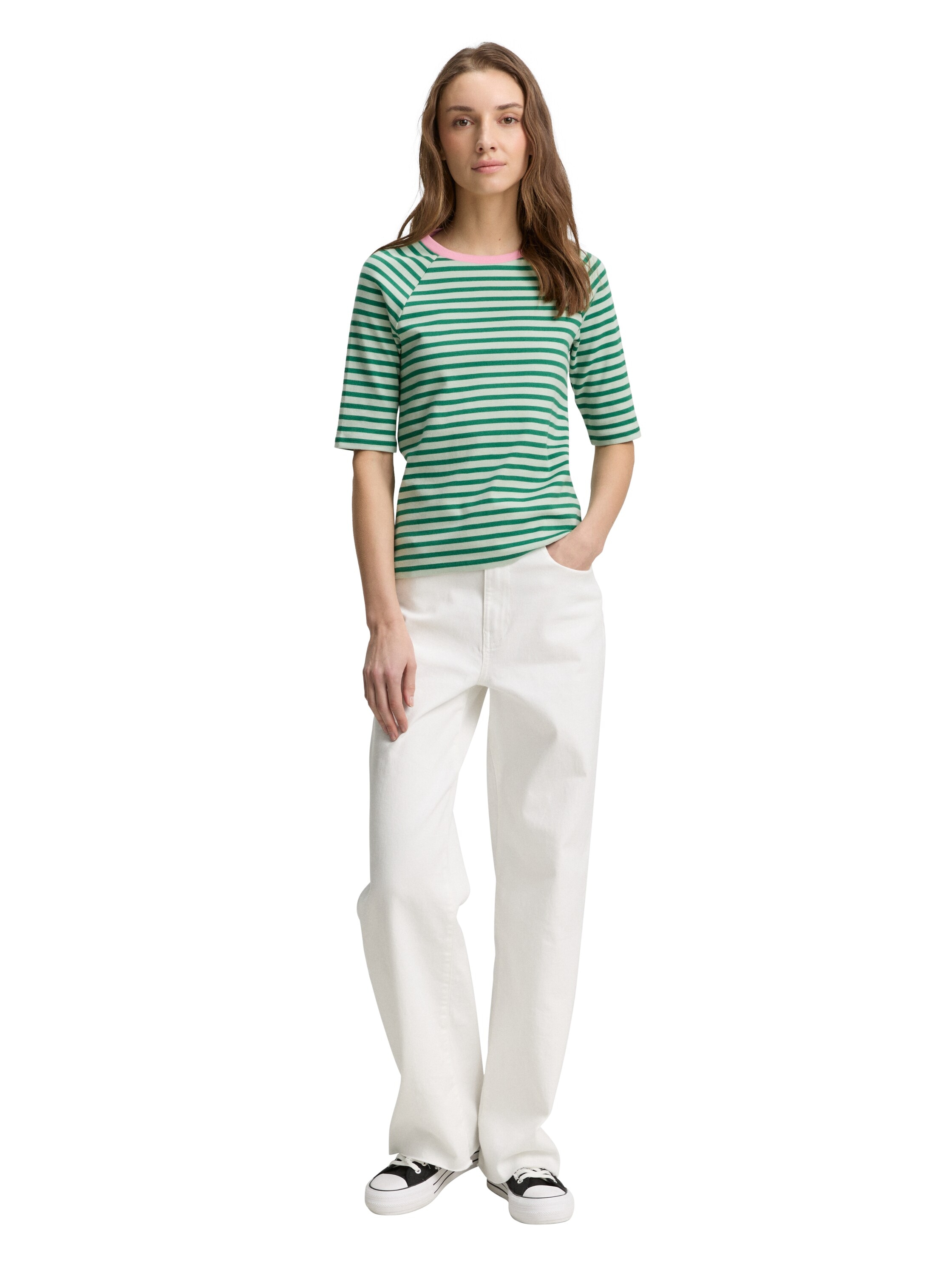 TOM TAILOR Denim Rundhalsshirt, mit Streifen-Muster