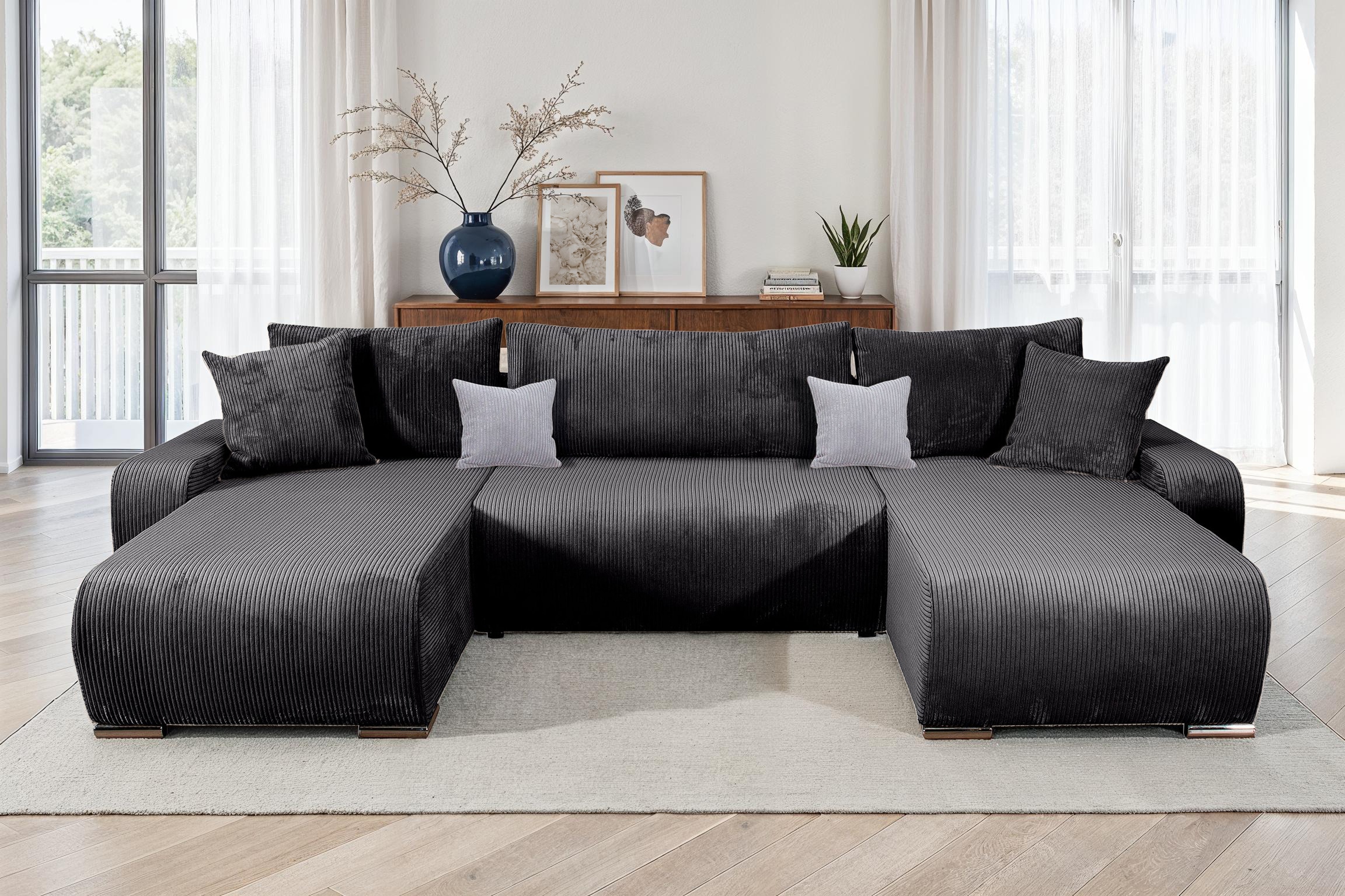 COLLECTION AB Wohnlandschaft »Paola U-Form«, mit Schlaffunktion, Stauraum, Zierkissen und Bonnellfederkern, Cord