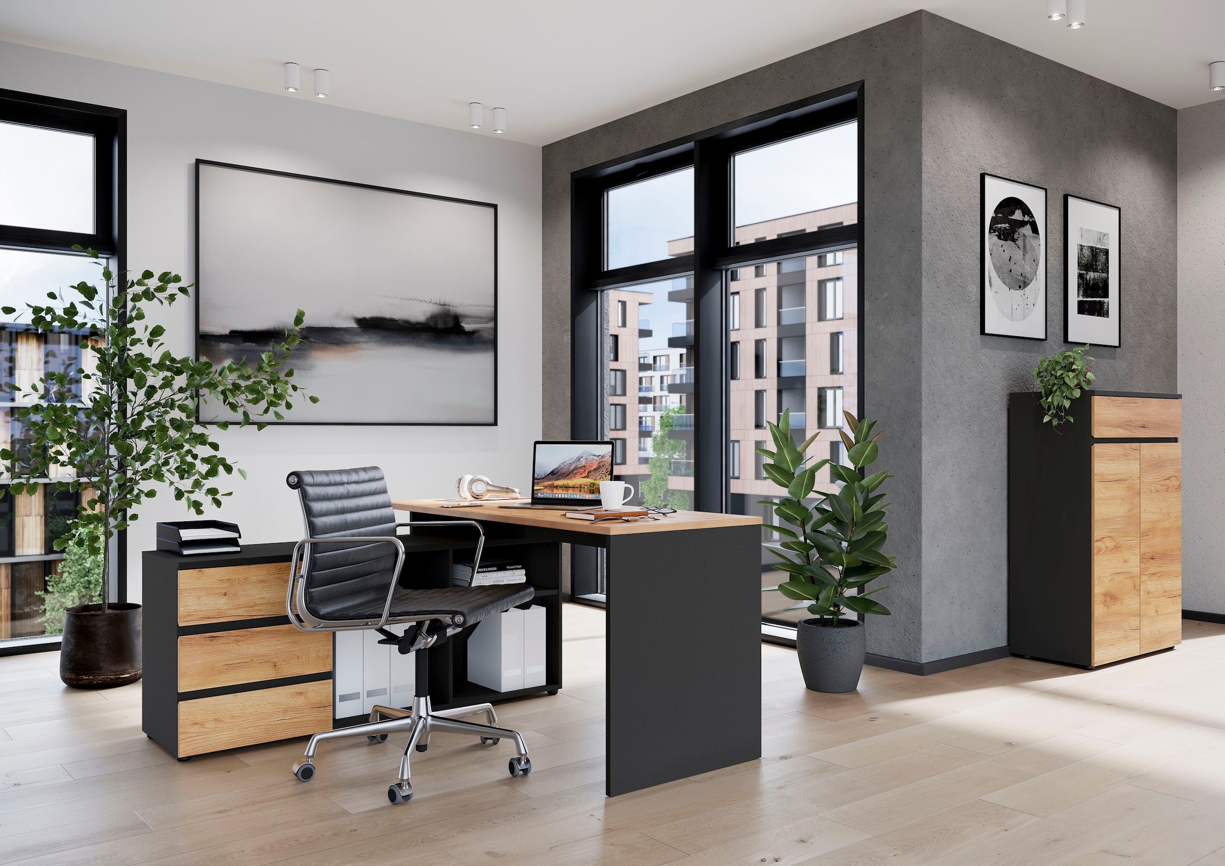 GERMANIA Eckschreibtisch »GW-Lissabon Winkelschreibtisch«, mit integriertem Sideboard, rechts oder links montierbar