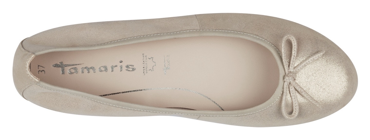 Tamaris Ballerina, Festtagsschuh, Hochzeitsschuh, Flats mit Schleife im Metallic Look