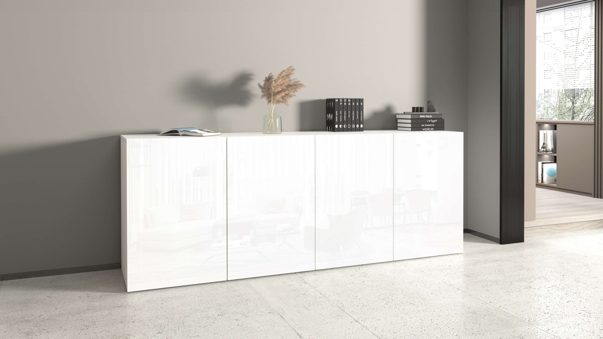 INOSIGN Sideboard »Egypt, Kommode, Schrank, Kredenz, grifflos«, 4 Türen, Hochglanz lackiert, Breite 180