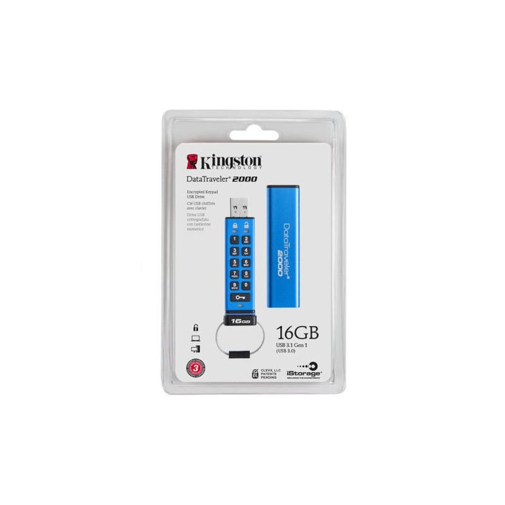 Kingston USB-Stick »DataTraveler 2000 Keypad USB 3,0 16 GB«, (Lesegeschwindigkeit 120 MB/s)