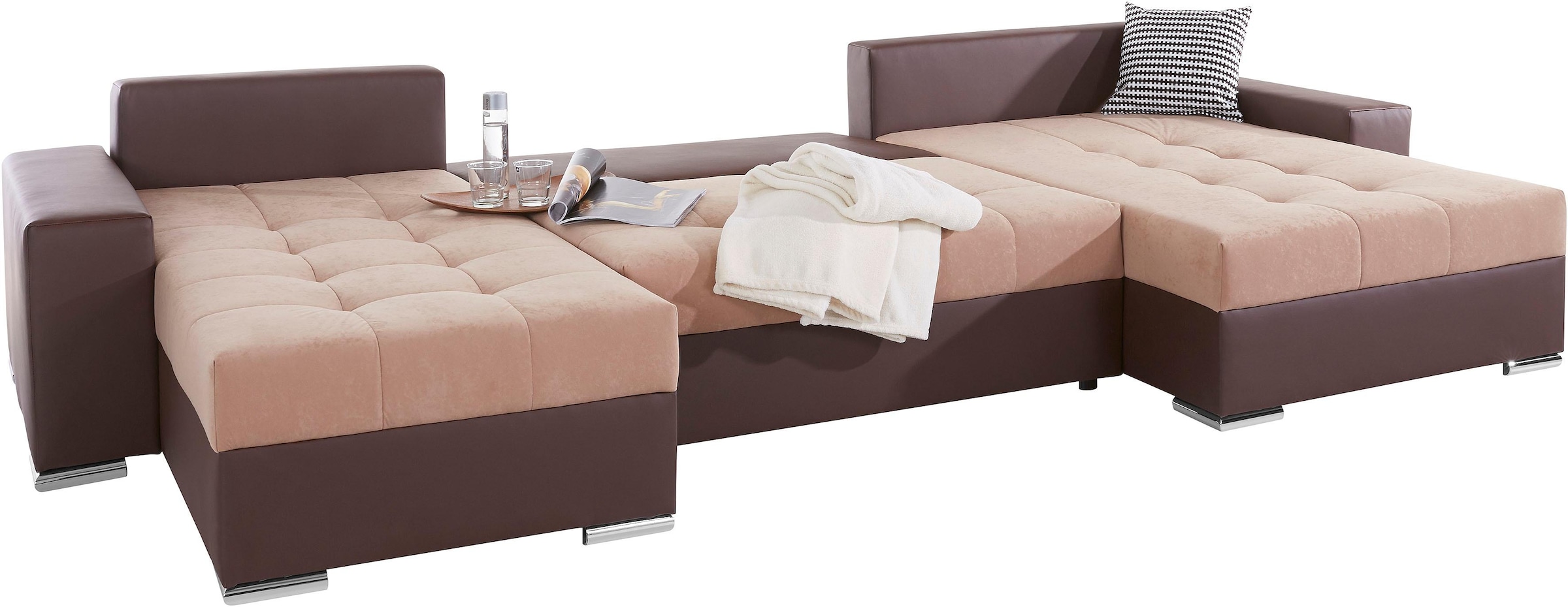 COLLECTION AB Wohnlandschaft »XXL-Josy U-Form, Breite 333 cm, mit 2 Recamieren 77 & 97 cm«, inkl. Bettfunktion, Bettkasten, mit 5 gleich grossen Rückenkissen