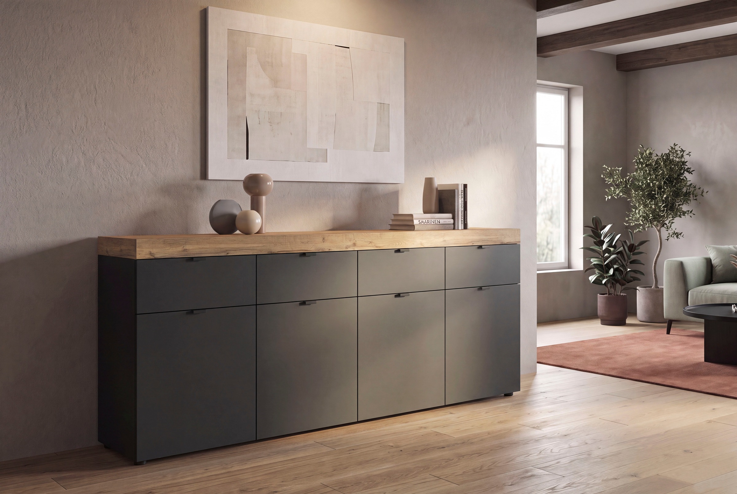 OTTO home Sideboard "MAMBO II, Breite 200cm, 4 Türen, 4 Schubkästen, 8 Fächer" 1 Stk. tlg. Kommode, Anrichte, Wohnzimmer, Schlafzimmer