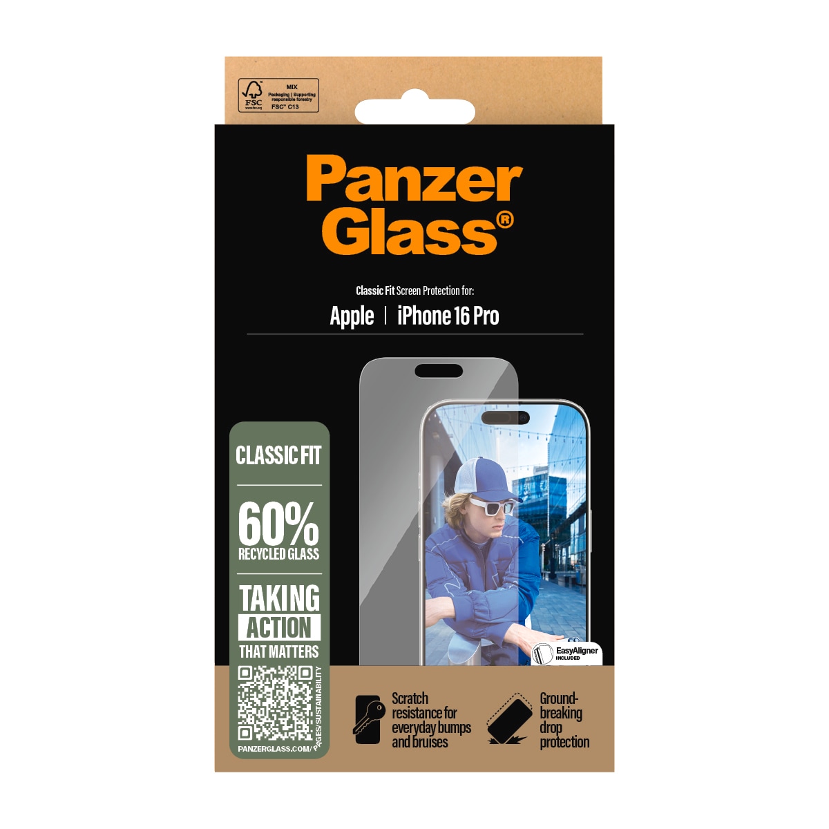 PanzerGlass Displayschutzglas »Classic Fit Screen Protection«, für Apple iPhone 16 Pro, Displayschutzfolie, Schutzfolie, Bildschirmschutz, kratz- & stossfest