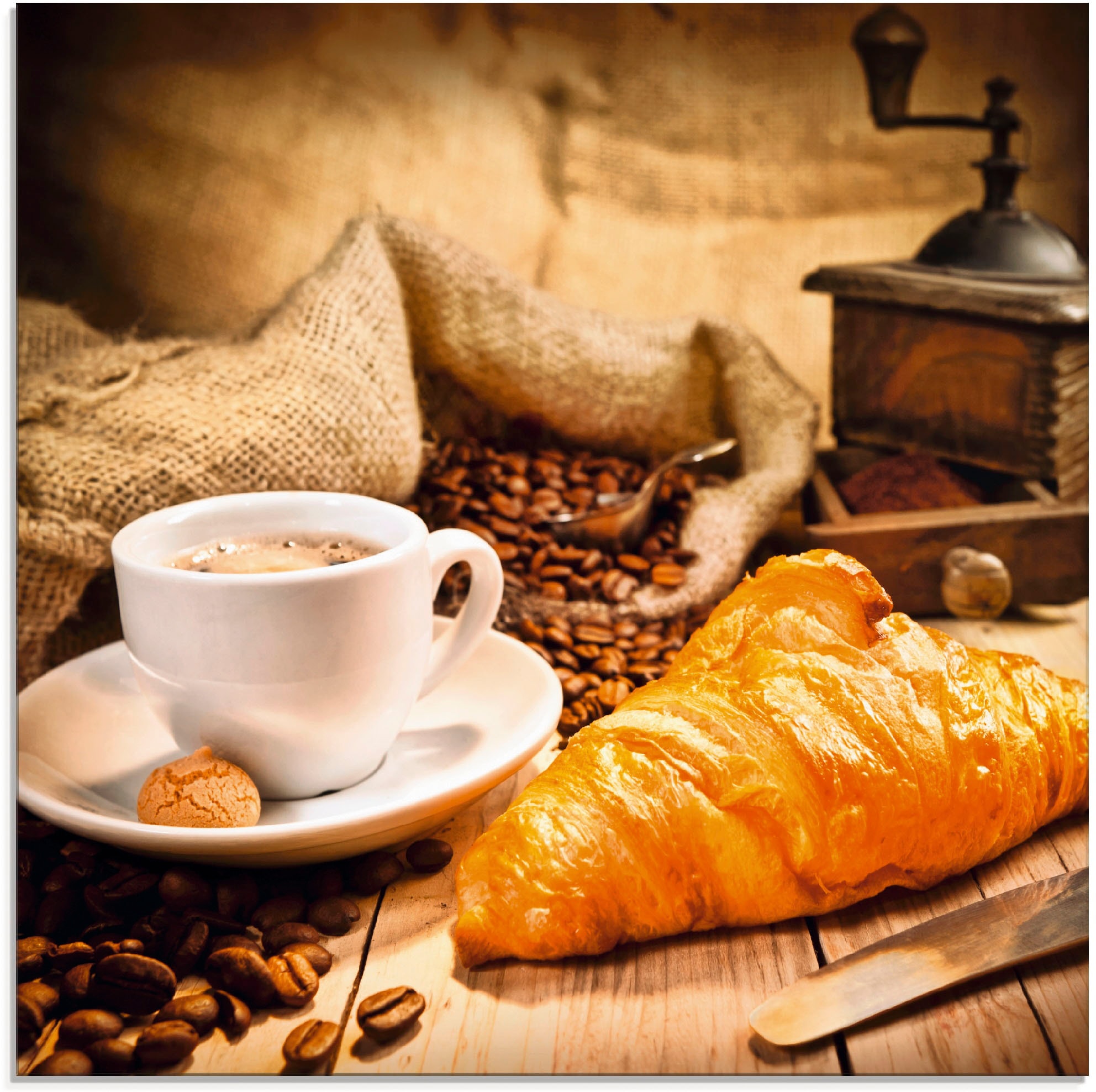 Glasbild »Kaffeetasse mit Croissant«, Getränke, (1 St.), in verschiedenen Grössen