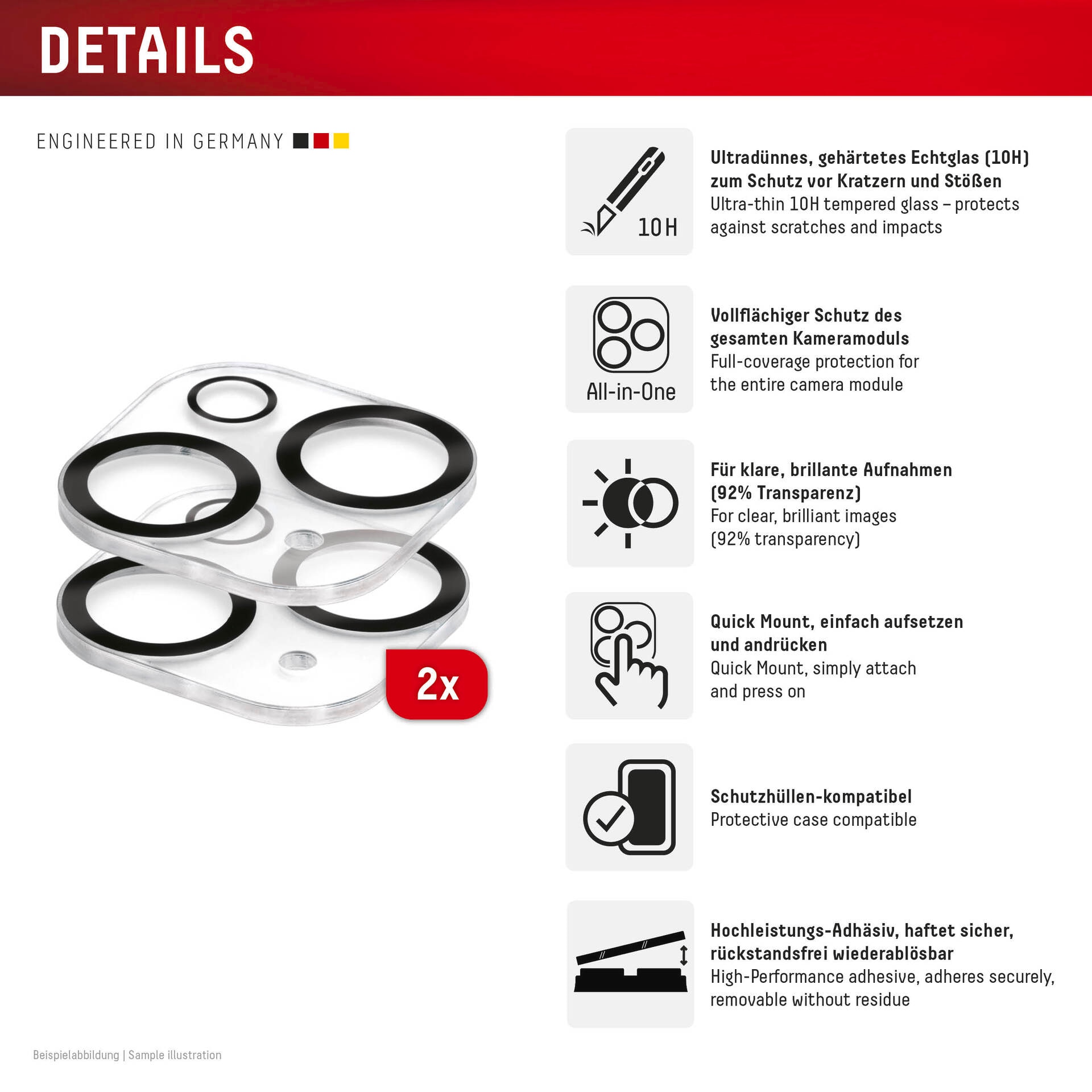 Displex Kameraschutzglas »Camera Lens Glass All-In-One Protector Full Cover«, für Apple iPhone 15-Apple iPhone 15 Plus, (Packung, 2x All-In-One Glas), Objektivschutz, Kameraschutz, kratz- & stossfest