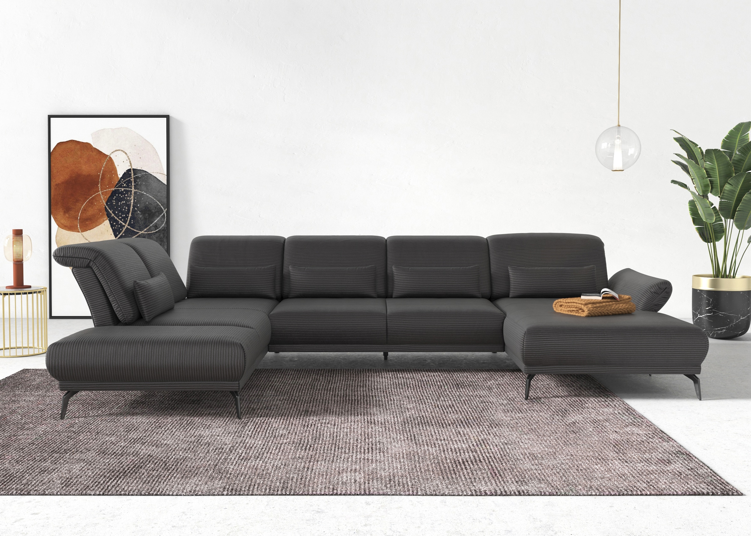 INOSIGN Wohnlandschaft »Coco U-Form«, Sitztiefen-, Arm- und Kopfteilverstellung, Cord-Bezug, Fusshöhe 15 cm
