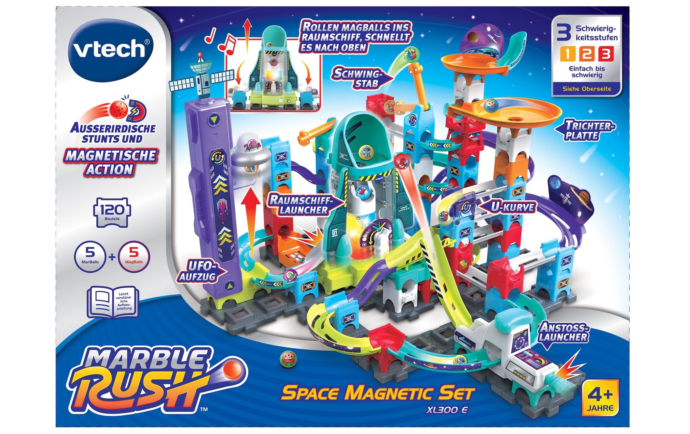 Vtech® Kugelbahn »Marble Rush – Space Magnetic Set XL300 E -DE-«, (115 tlg.)