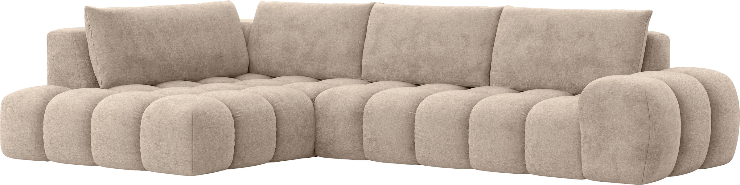 INOSIGN Ecksofa »AZITA Designsofa, elegant und bequem L-Form, Bubble-Optik«, lose Rückenkissen, traumhafte Steppung, Masse B/T/H: 352/210/72 cm