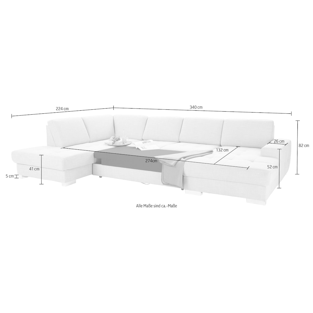 sit&more Wohnlandschaft »Santorini U-Form«, mit Federkern und Sitztiefenverstellung, wahlweise mit Bettfunktion