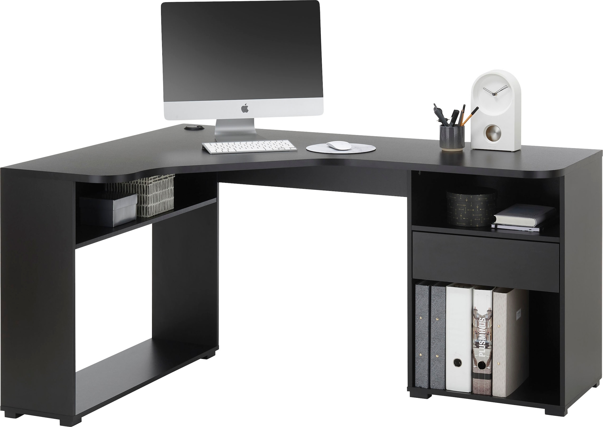 BEGA OFFICE Eckschreibtisch »BC3155«, schwarz mit Ablagefächer und Schublade