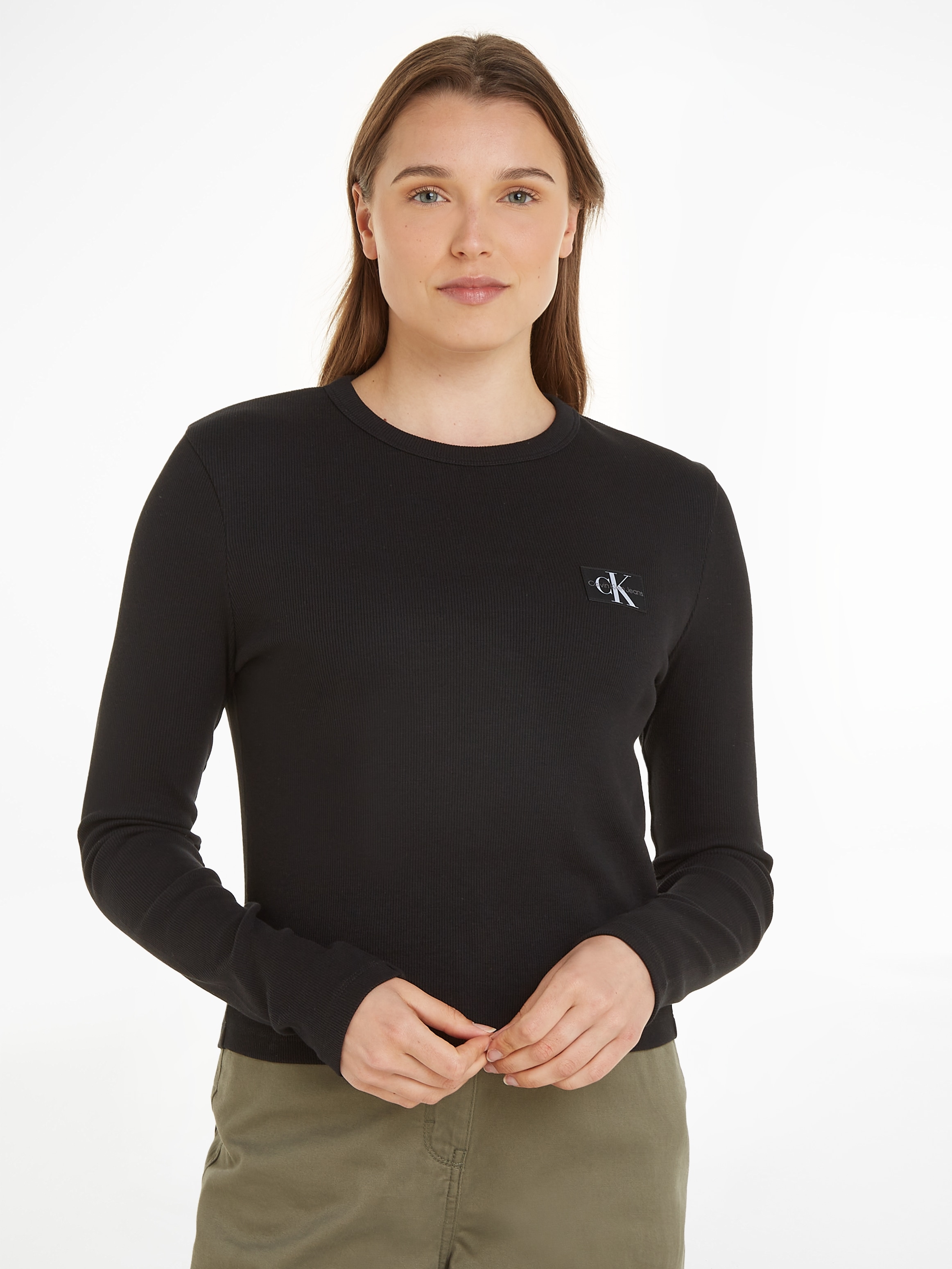 Calvin Klein Jeans Langarmshirt »WOVEN LABEL RIB LONG SLEEVE« online kaufen  | Jelmoli-Versand
