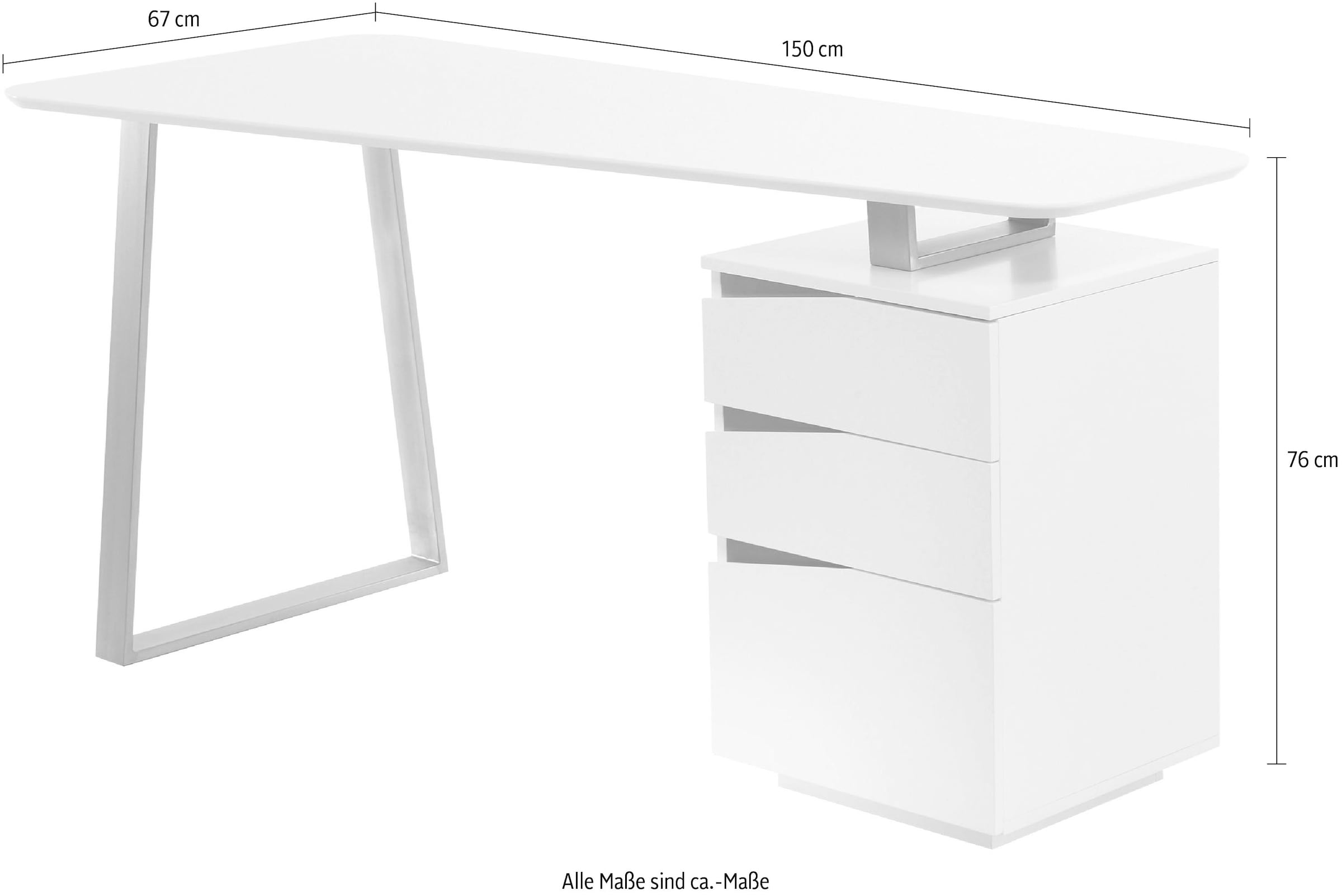 MCA furniture Schreibtisch »Tori«, weiss matt lackiert, mit 3 Schubladen, Breite 150 cm