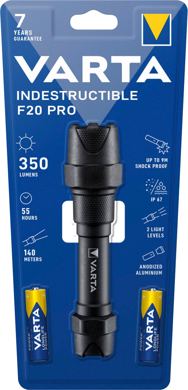 VARTA Taschenlampe »Indestructible F20 Pro 6 Watt LED«, wasser- und staubdicht, stossabsorbierend, eloxiertes Aluminium Gehäuse