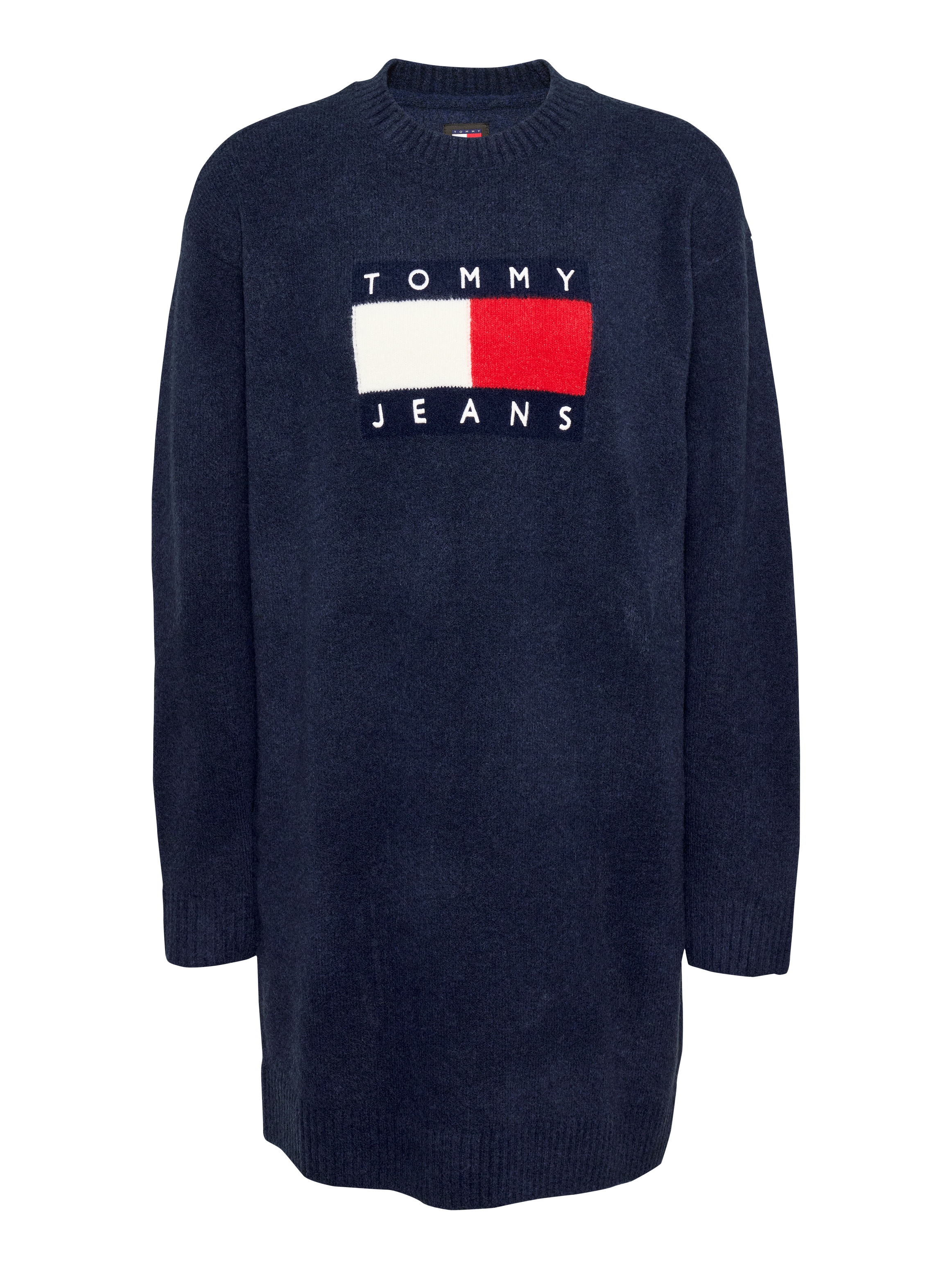 Tommy Jeans Curve Strickkleid »TJW MLNGE FLAG SWEATER DRESS EXT«, in Grossen Grössen, mit Wollanteil & Elasthan, Logo-Flag