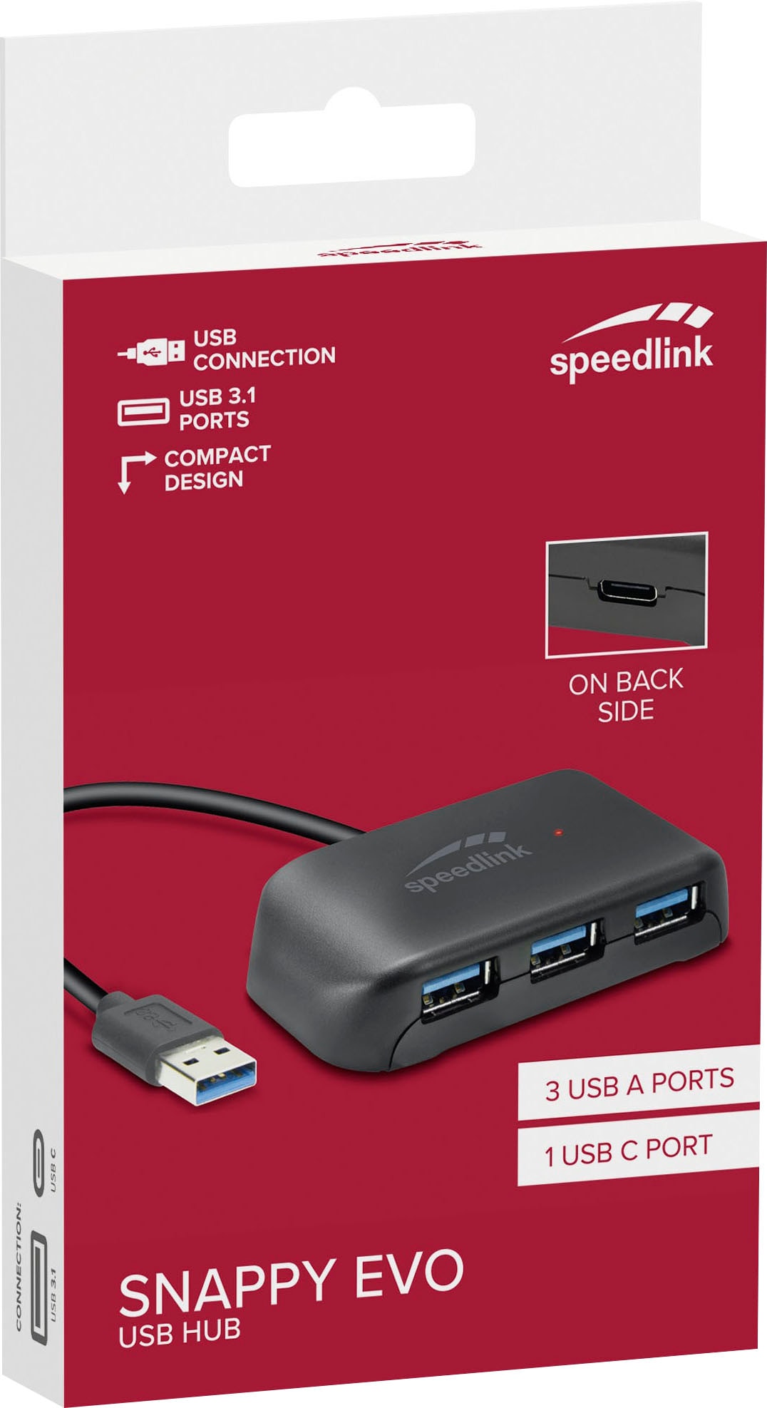 Speedlink USB-Adapter »SNAPPY EVO USB Hub, 4-Port, USB 3.0, USB 3.1 Gen 1, USB 3.2 Gen 1«, passiv