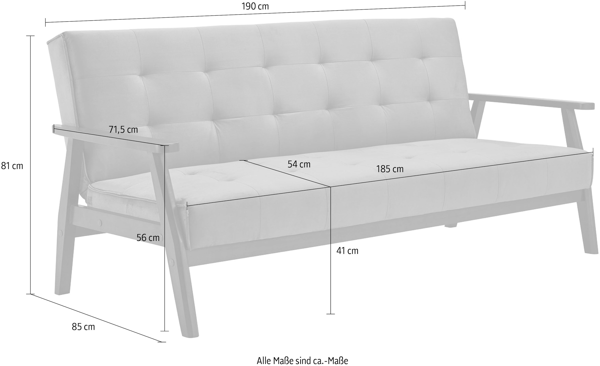SalesFever Schlafsofa »Skagen 3-Sitzer Schlafsofa«, Holzgestell Sofa: Entspannung und Schlaf auf 190cm Breite