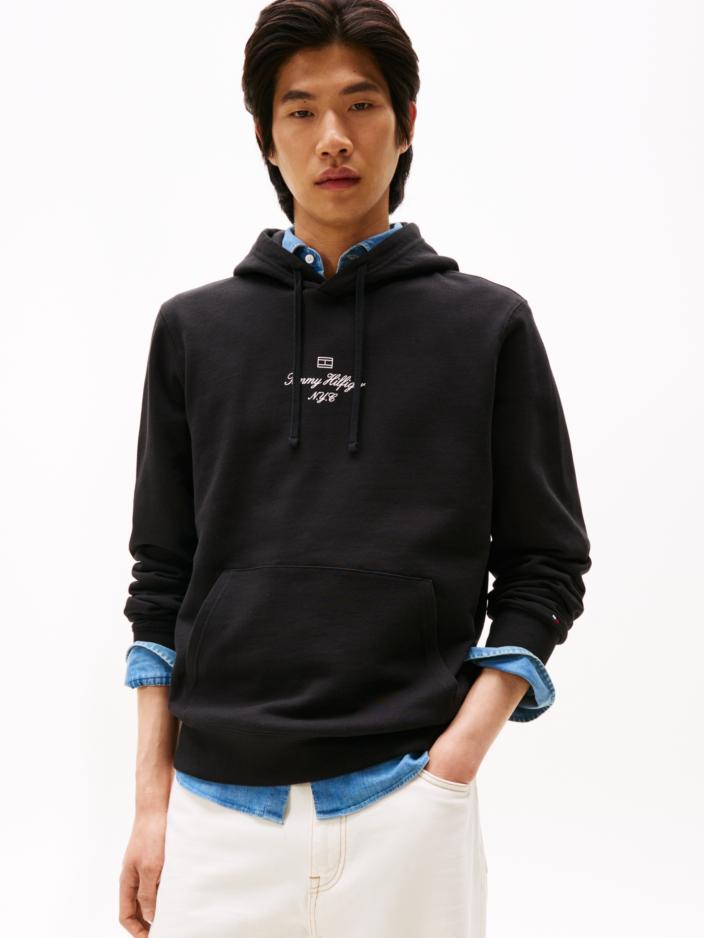 Tommy Hilfiger Hoodie "OUTLINE FLAG SCRIPT HOODIE", mit kontrastfarbener Stickerei