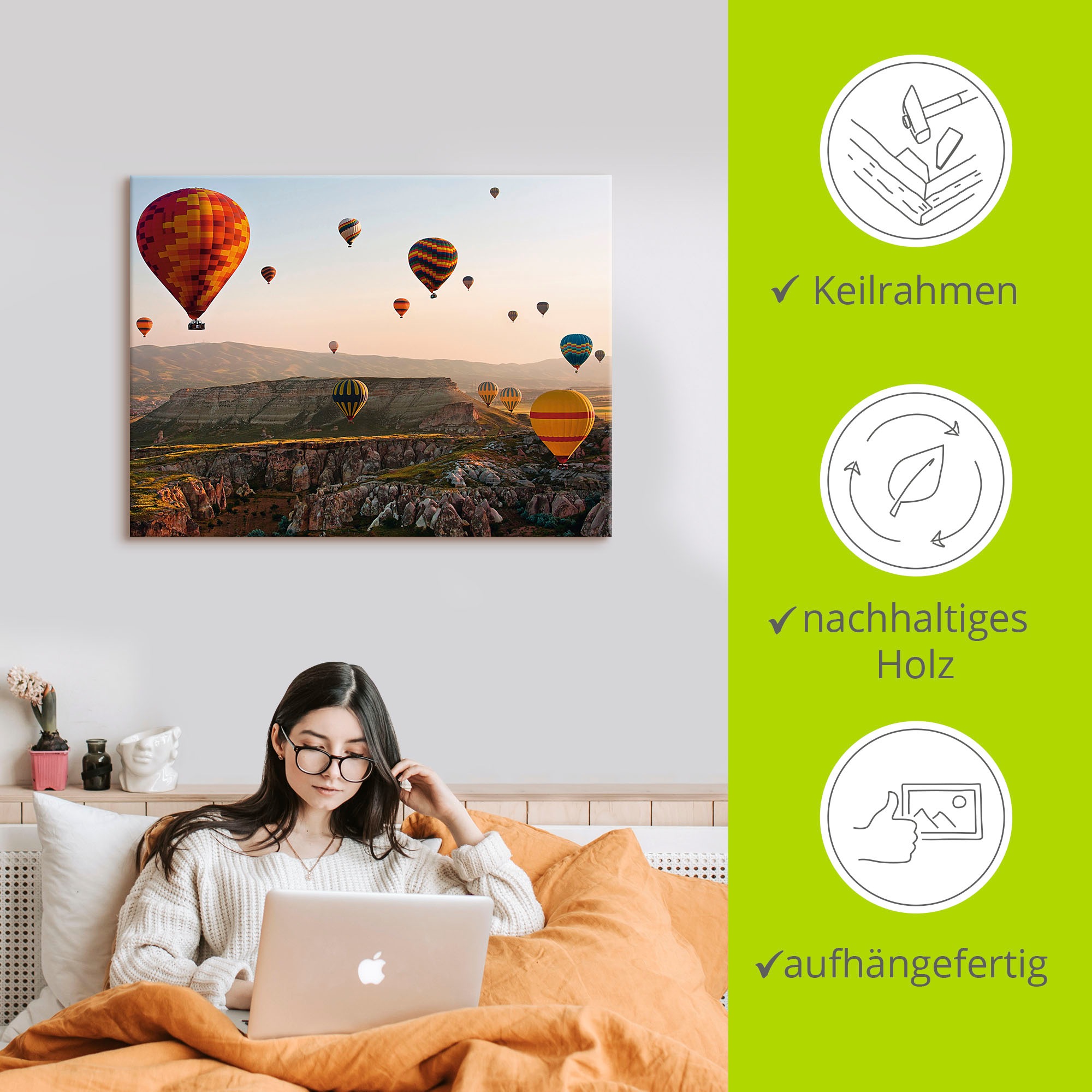 Artland Wandbild »Kappadokien Ballonfahrt«, Ballonfahren, (1 St.), als Leinwandbild, Poster in verschied. Grössen