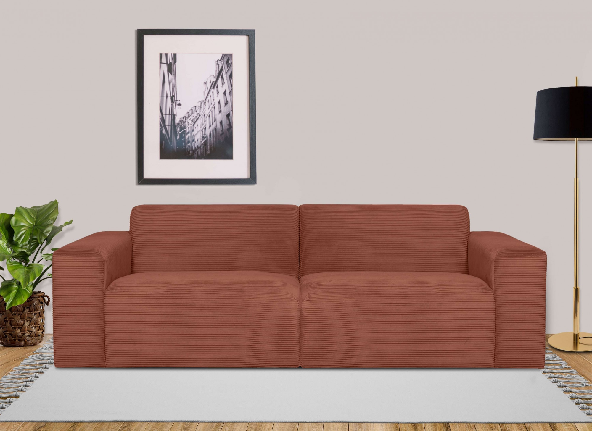 INOSIGN 3-Sitzer »Koa, 228 cm, Modulsofa in Webstoff, Cord«, Designsofa, weicher Lounge-Sitzkomfort, Welleunterfederung, bodentief