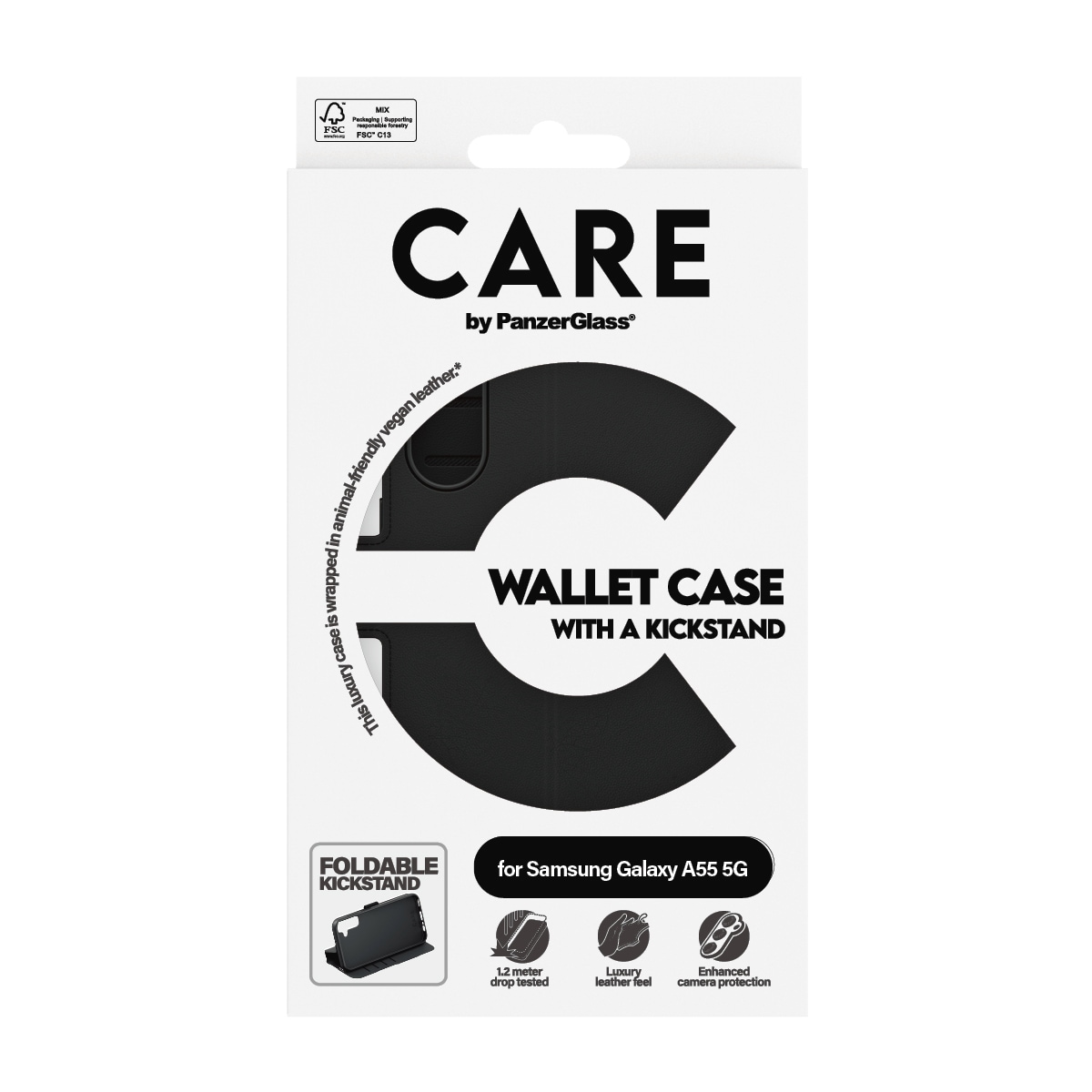 CARE by PanzerGlass Handyhülle »Wallet Case with Kickstand für Samsung Galaxy A55 5G«, Backcover, Schutzhülle, Handyschutzhülle, Case, Schutzcase, stossfest