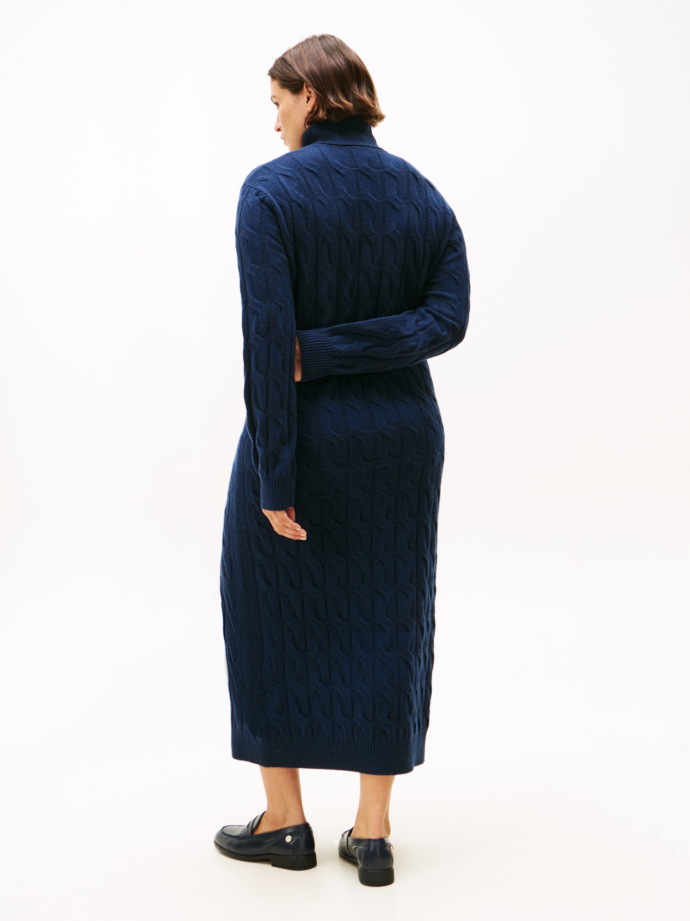 Tommy Hilfiger Curve Strickkleid »CRV SOFT WOOL CABLE ROLL-NK DRS«, in grossen Grössen, mit Zopfmuster, aus reiner Wolle