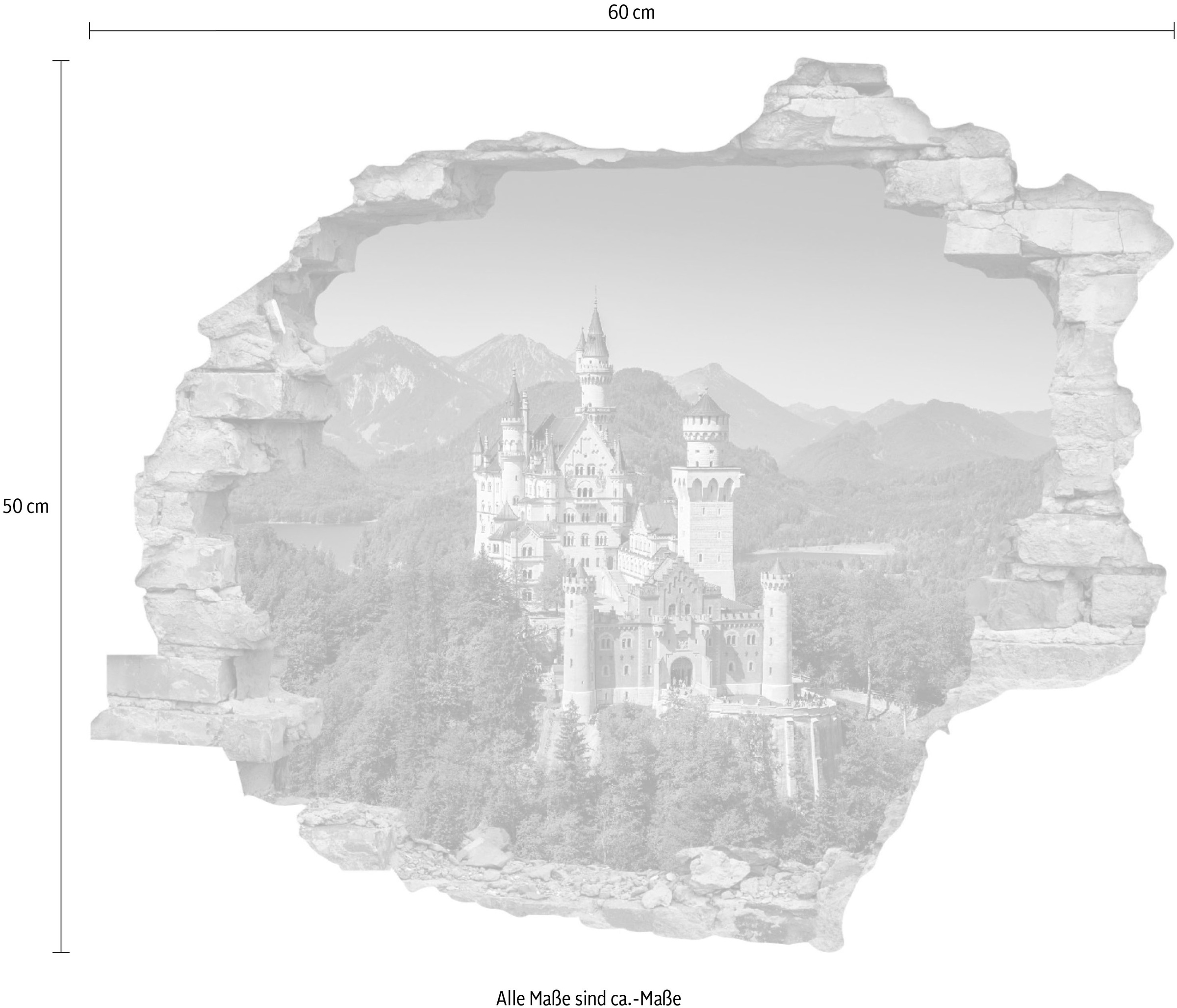 queence Wandtattoo »Schloss«, (1 St.), Wandsticker, Wandbild, selbstklebend, 3D, Wanddurchbruch