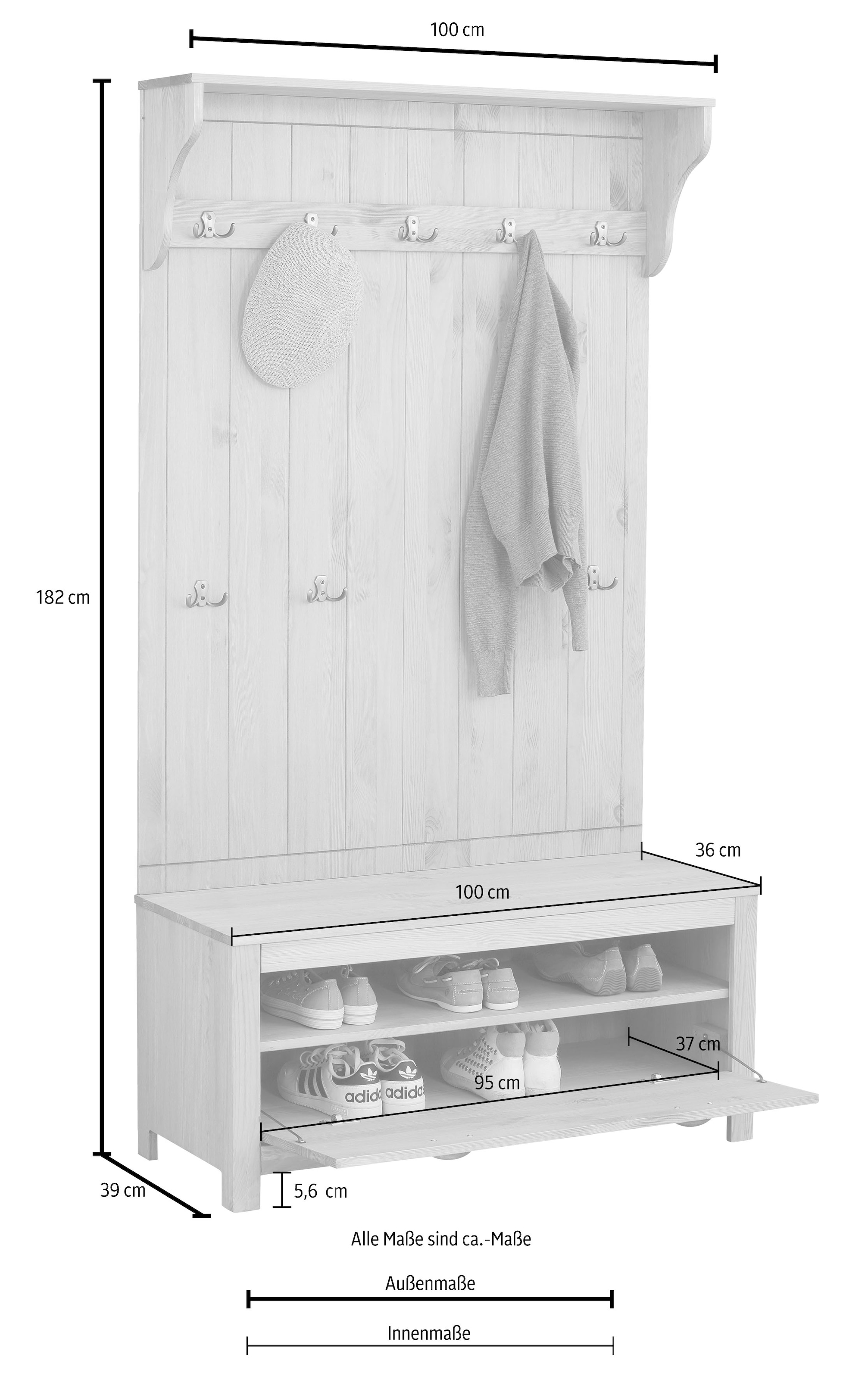 Home affaire Kompaktgarderobe »Mille«, aus Massivholz, Breite 100 cm