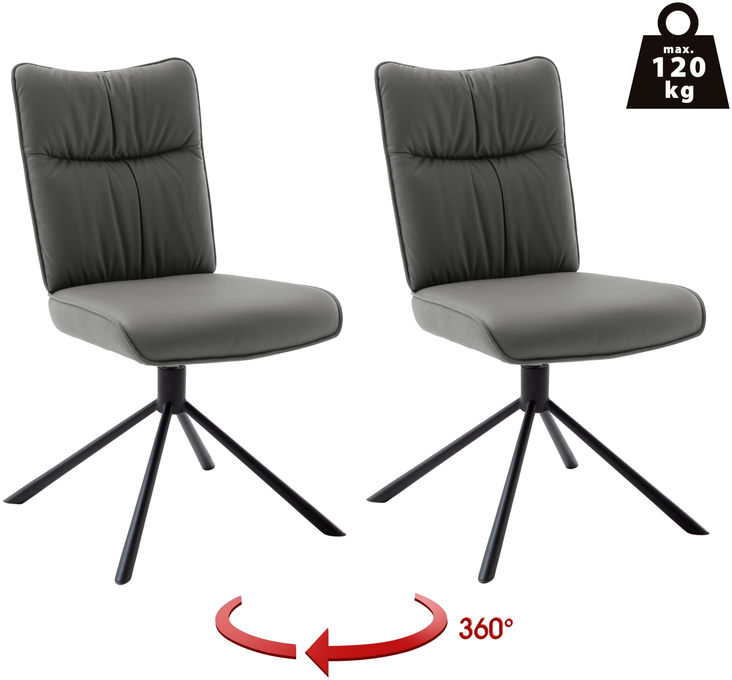 MCA furniture 4-Fussstuhl »MARIN Esszimmerstuhl (2er Set) - Stuhl«, (Set), 2 St., Microfaser, 360° drehbar, Metall schwarz, beweglichen Rücken, belastbar 120 kg