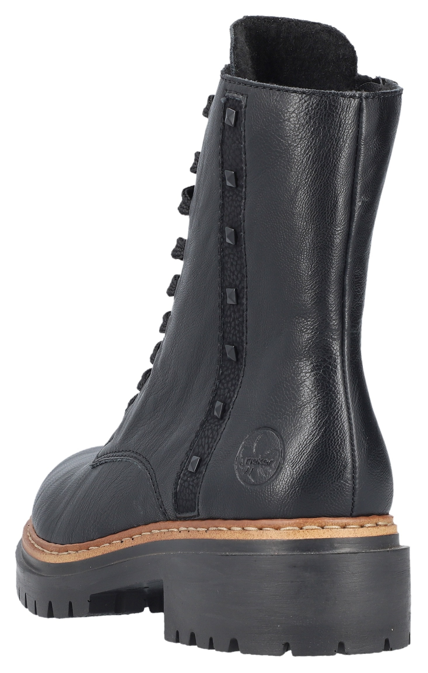 Rieker Schnürstiefelette, Schnürboots, Blockabsatz, Innenreissverschluss und Nietenverzierung