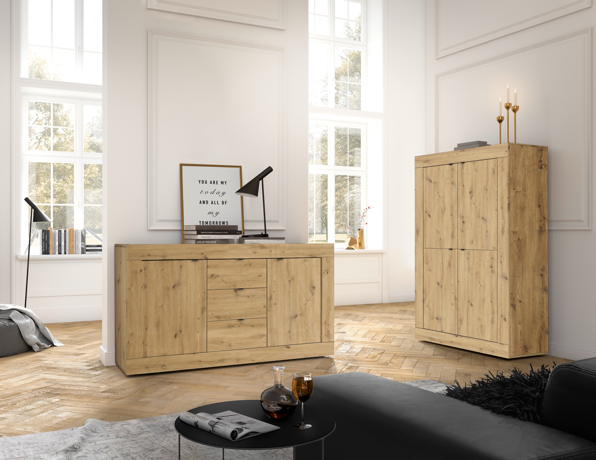 INOSIGN Highboard »Basic Höhe 162 cm, Breite 102 cm, Kommode 4 Türen, Hochkommode«, Metallgriff, moderne Rahmenoptik, viel Stauraum, Farbauswahl