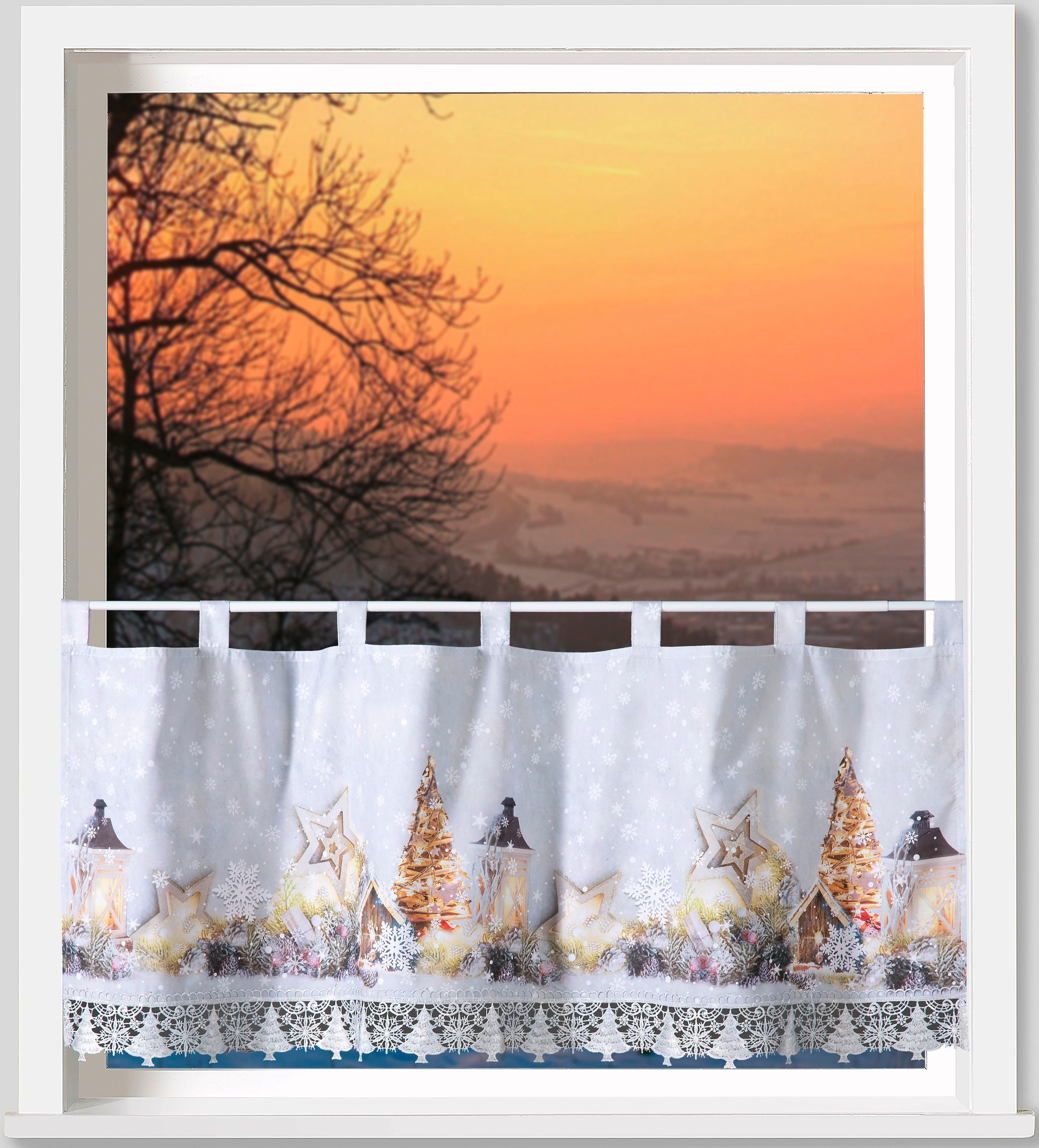 Weckbrodt Scheibengardine "rustikale Weihnacht" Schlaufen 1 Stk. tlg. Bistro, Gardine, blickdicht, Macramè-Bordüre, HxB 45x120cm, Store