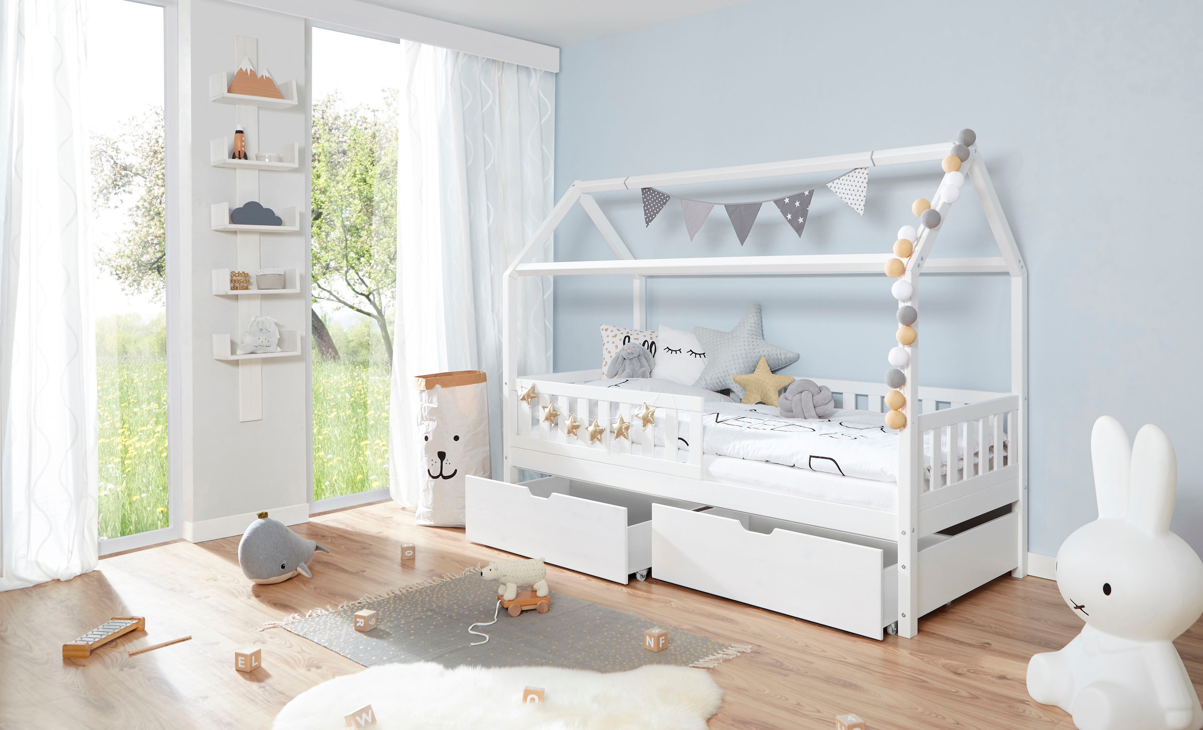 Ticaa Hausbett »Traumhaus«, Hausbett, inkl. Schubkasten, Rollrost und Matratze
