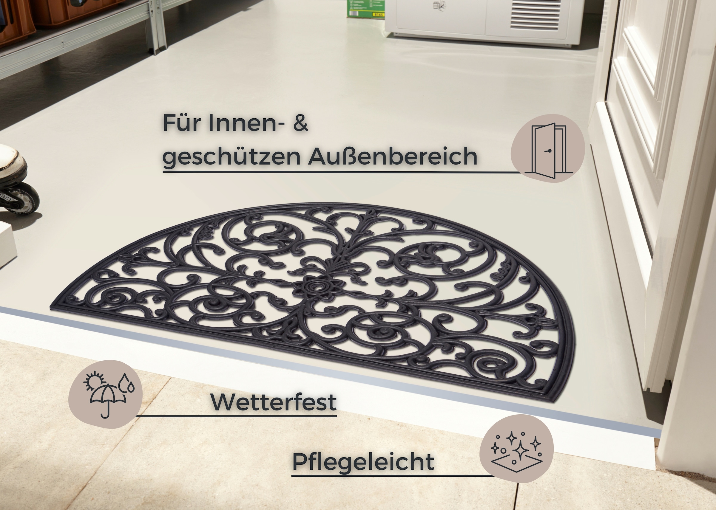 HANSE Home Fussmatte »Ornaments, Türmatte«, halbrund, 10 mm Höhe, Gummi, Schmutzfangmatte, Outdoor, Rutschfest, Innen, Gummimatte