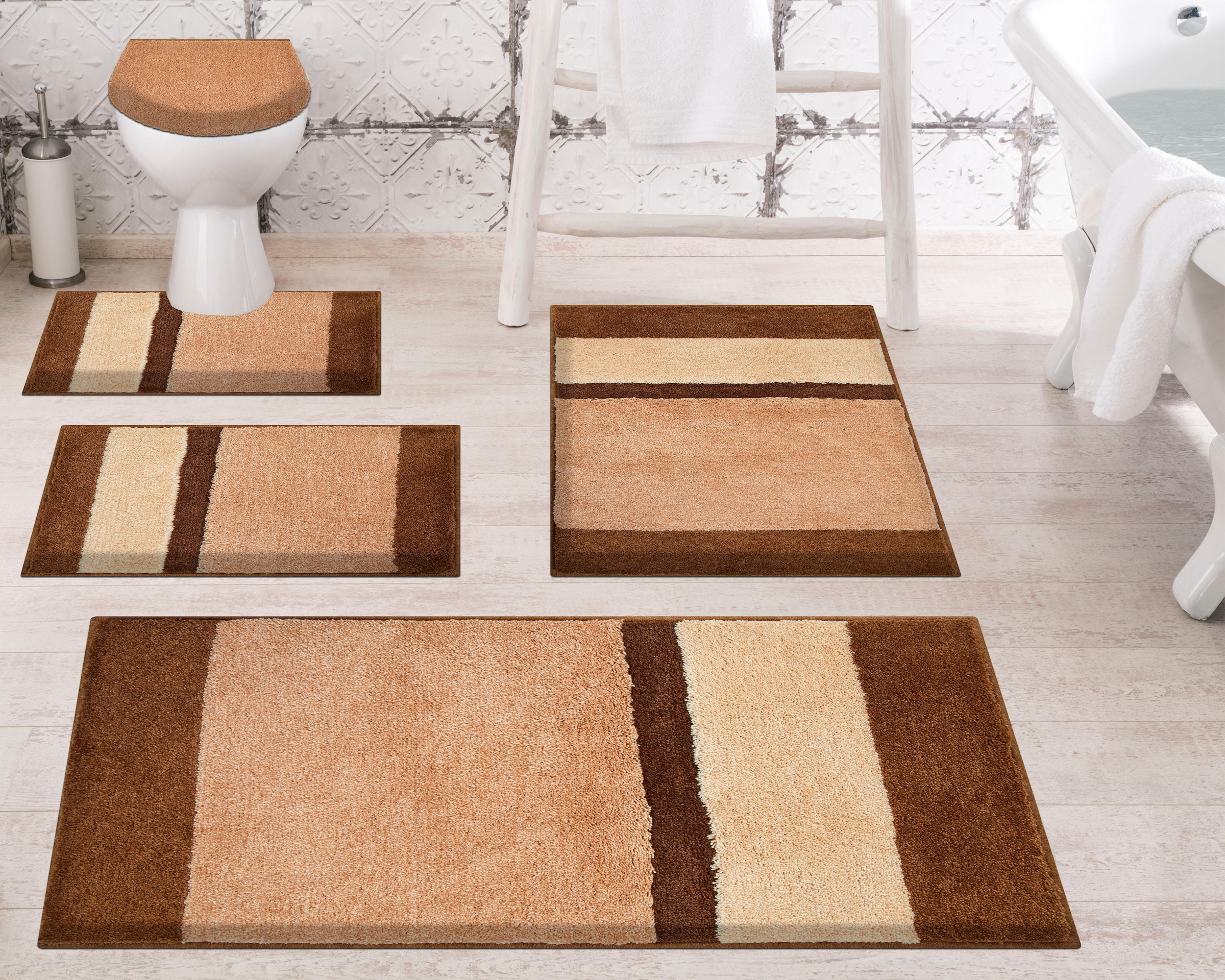 Grund Badematte »Room«, rutschhemmend beschichtet, fussbodenheizungsgeeignet, besonders dichter Flor, Badematte mit Streifen