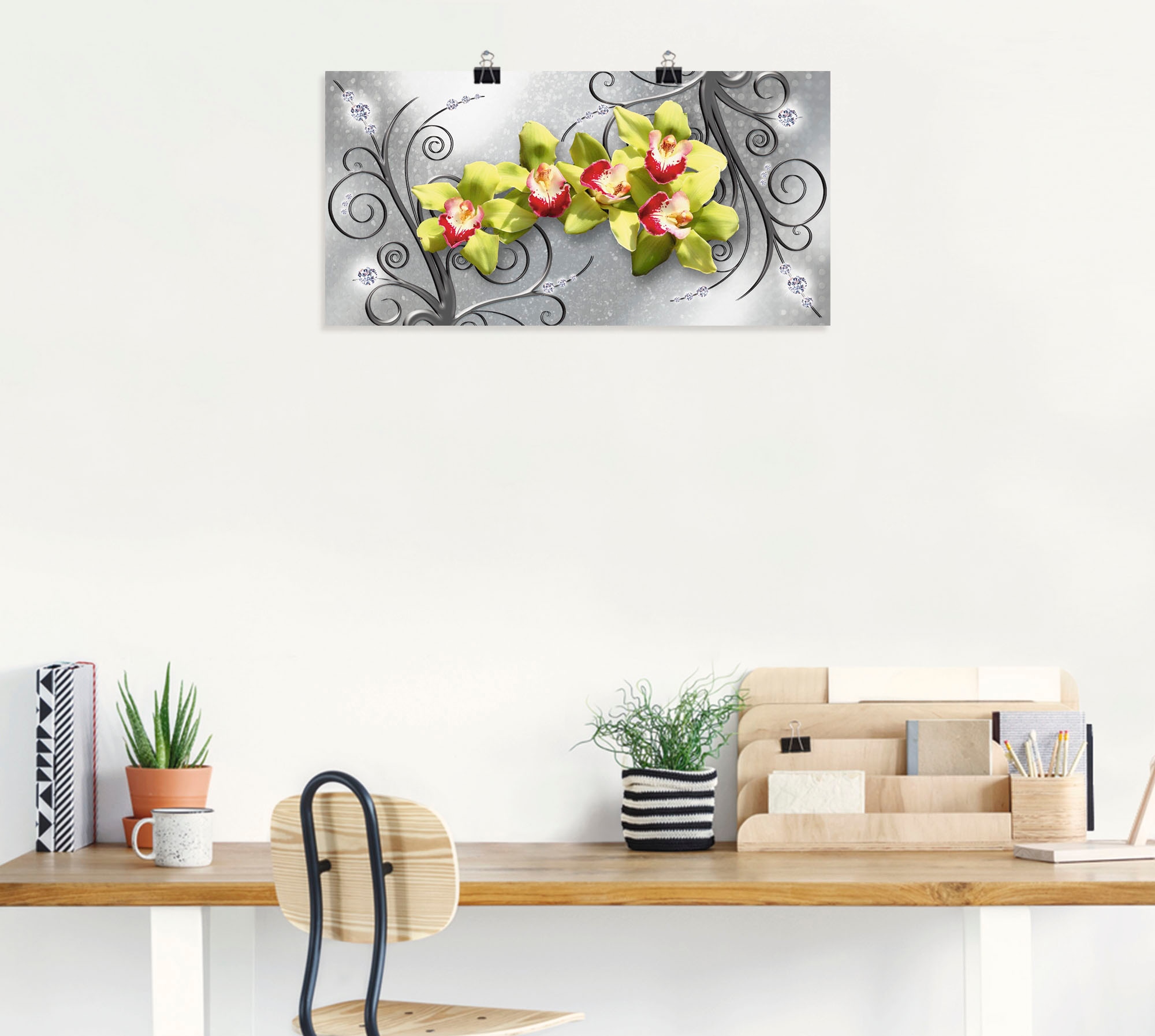 Artland Wandbild »Grüne Orchideen auf Ornamenten«, Blumenbilder, (1 St.), als Alubild, Outdoorbild, Leinwandbild, Poster, Wandaufkleber