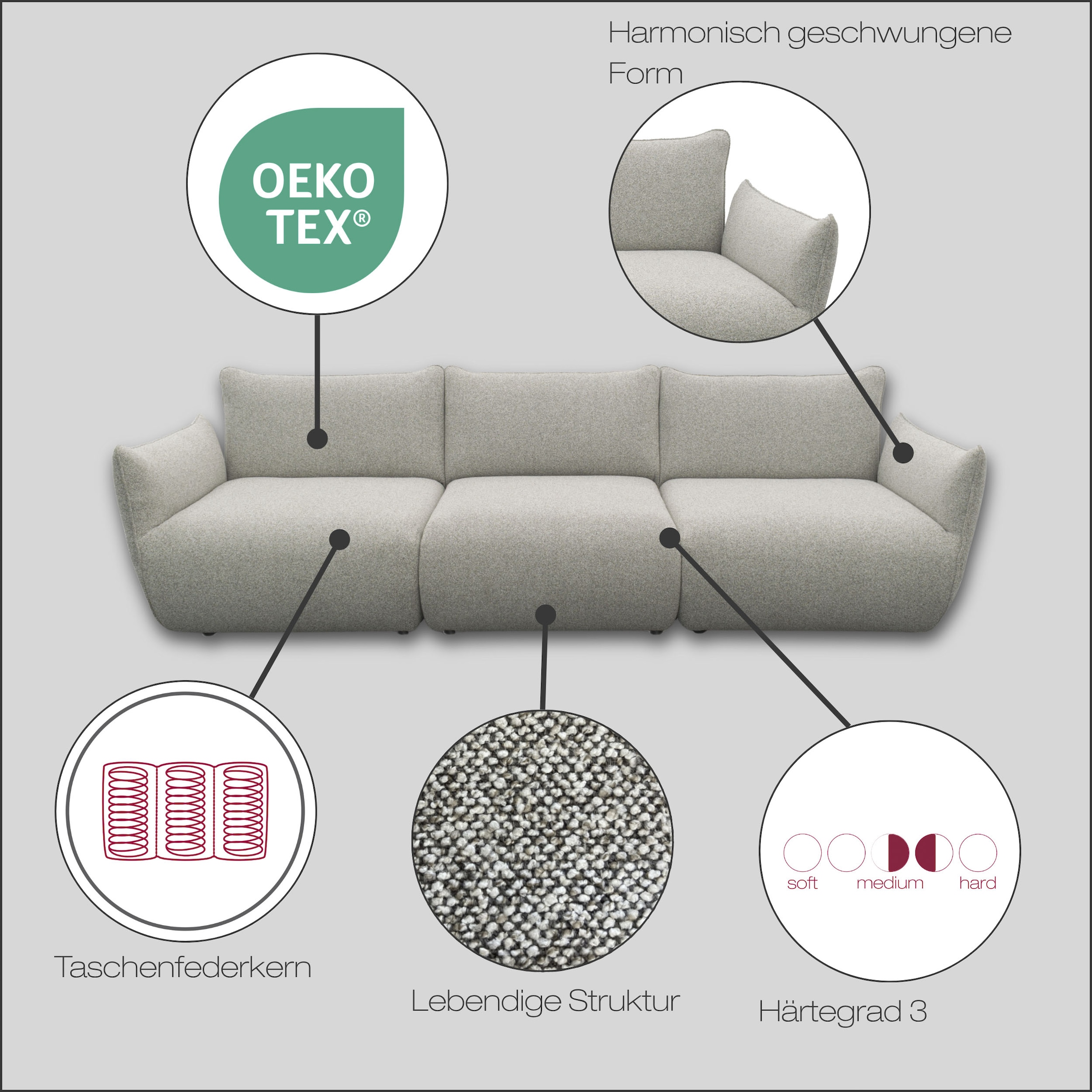 DOMO collection Big-Sofa »Bristol in 2 Breiten, Taschenfederkern für hohen Sitzkomfort«, Breite 276cm. Pflegeleichter Strukturstoff