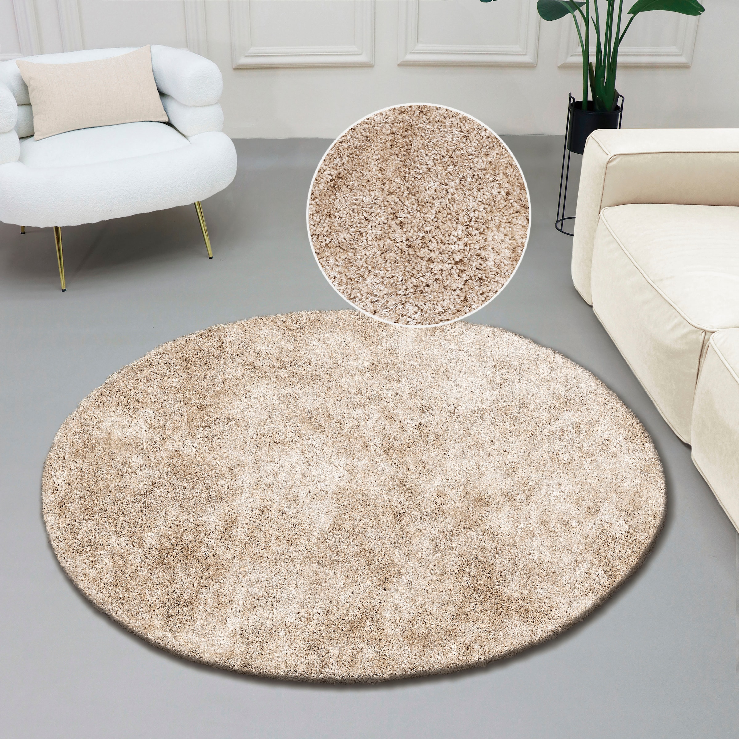 Bruno Banani Hochflor-Teppich »Dana Teppich, Kundenliebling«, rund, 30 mm Höhe, unifarben, Mikrofaser Teppiche, Wohnzimmer, Schlafzimmer, Esszimmer