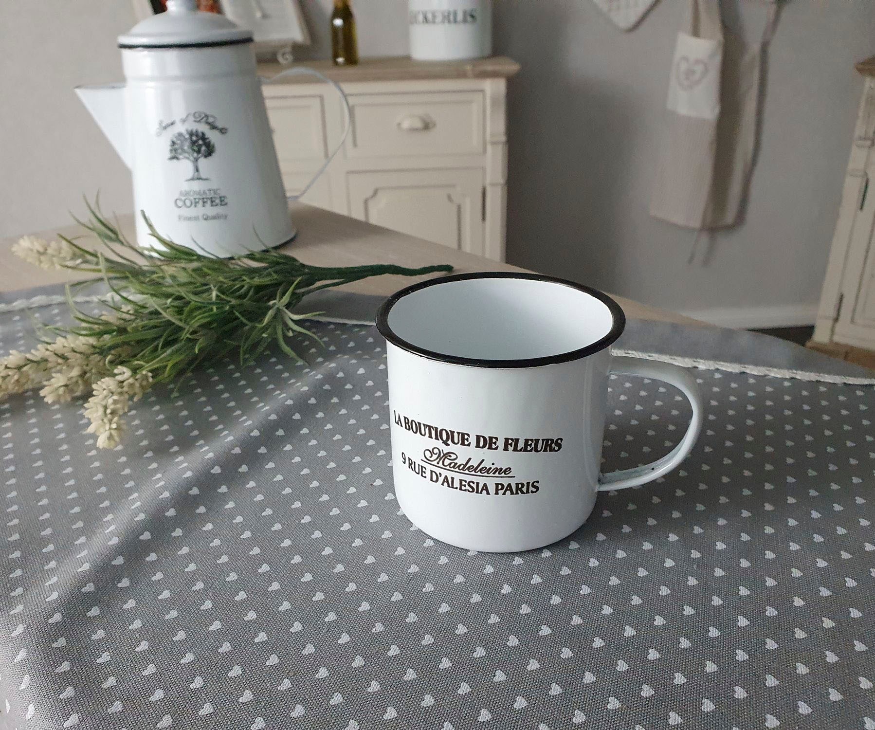Ambiente Haus Tasse »Becher DE FLEUR aus Emaille in Antikweiss«, (1 tlg.)