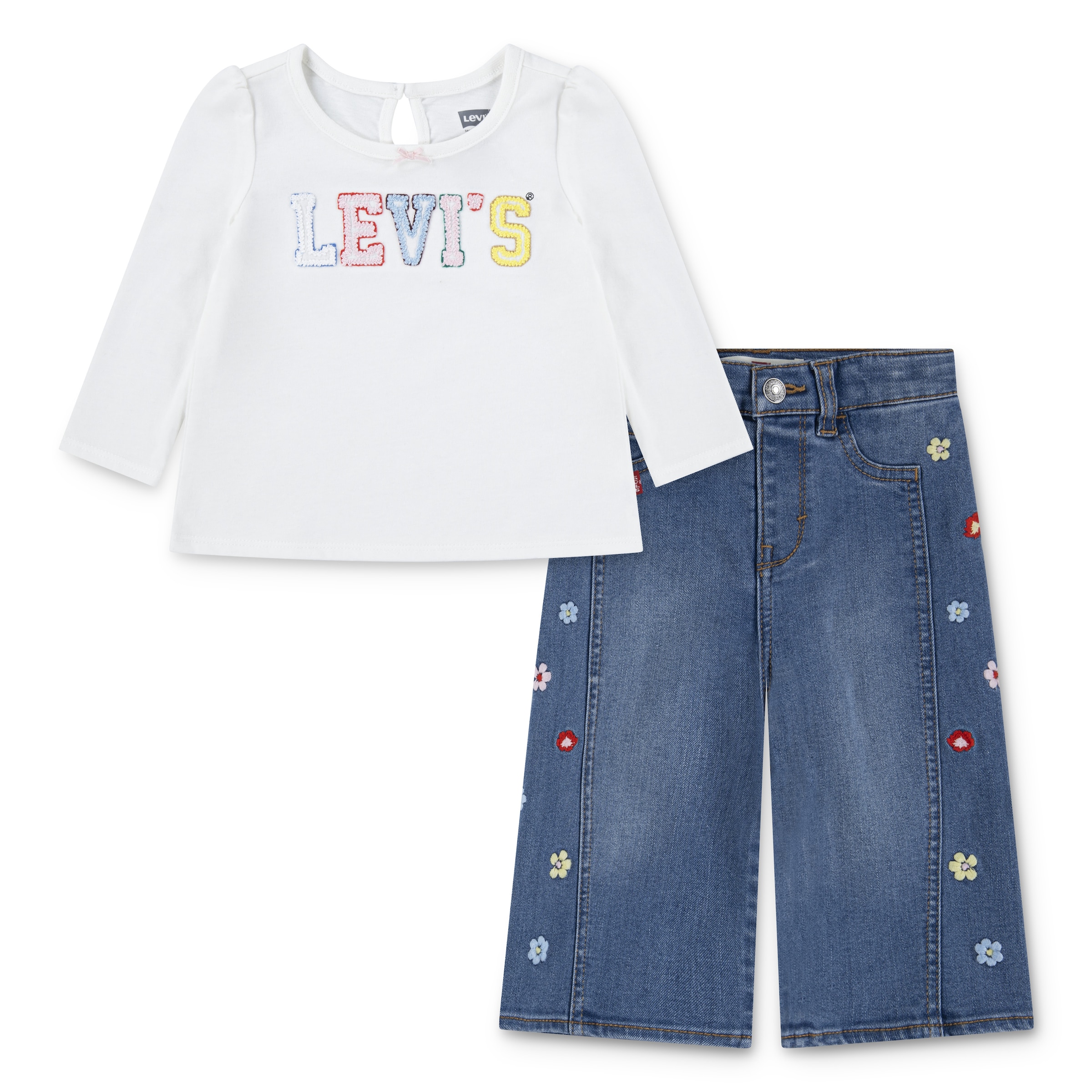 Levi's® Kids Langarmshirt & Hose »LVG CROCHET LEVI'S TOP,JEANS« Set, 2 Stk. mit Blümchenstickereien - for GIRLS