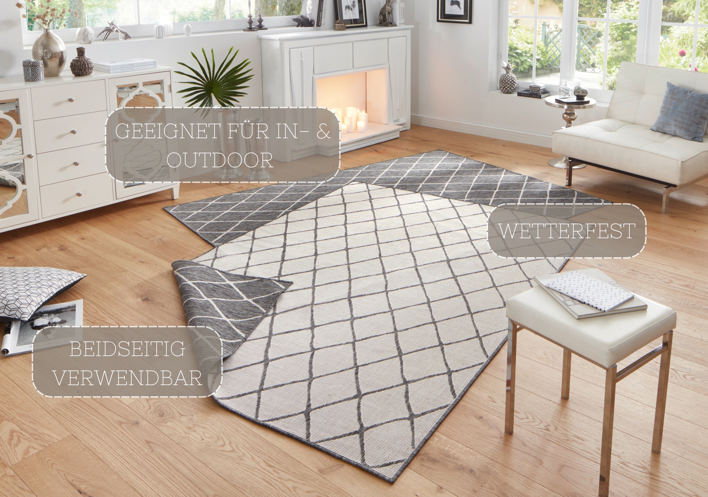 HANSE Home Teppich »Malaga Wendeteppich«, rechteckig, 5 mm Höhe, In-& Outdoor, Wetterfest, Balkon, Läufer, Wohnzimmer, Wasserfest