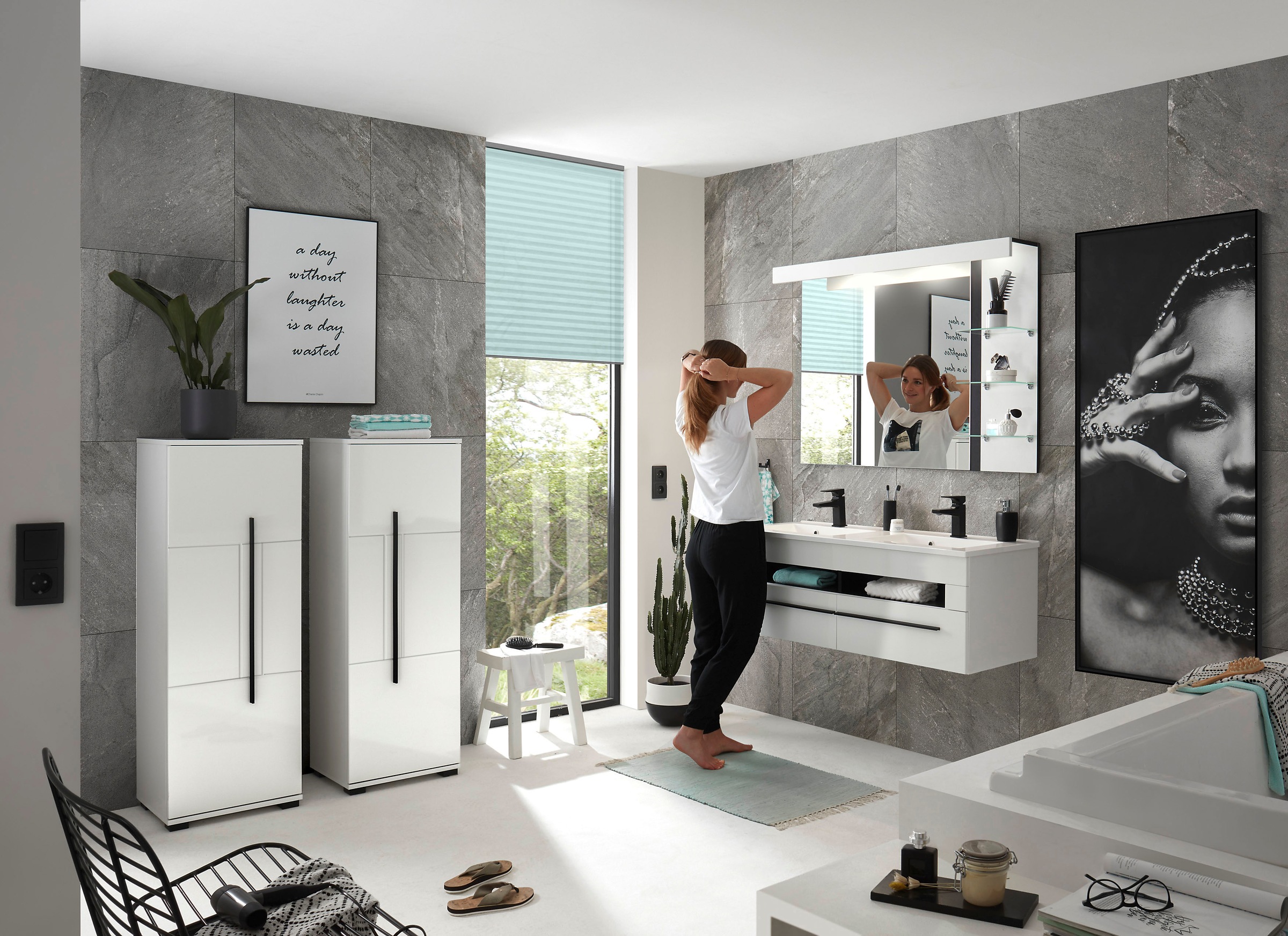 INOSIGN Waschtisch »Cantara, Waschtisch inkl. Waschbecken, modernes Design«, mit schwarzen Griffen, ausreichend Stauraum