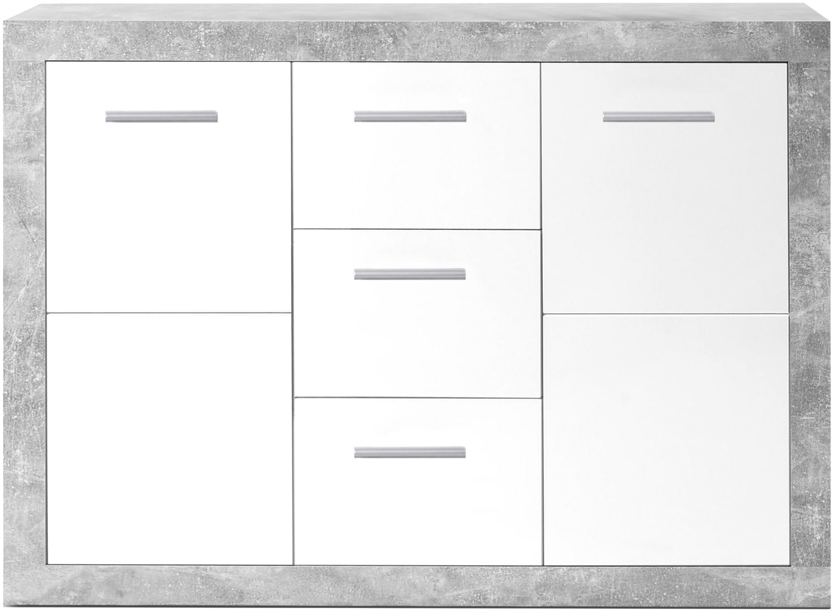 HBZ Sideboard »Stone weiss Hochglanz, Wohnzimmerschrank BxHxT 147x89x37 cm«, (1 St.), Mit 2 Türen, 3 geräumigen Schubkästen, 2 Einlegeböden verstellbar