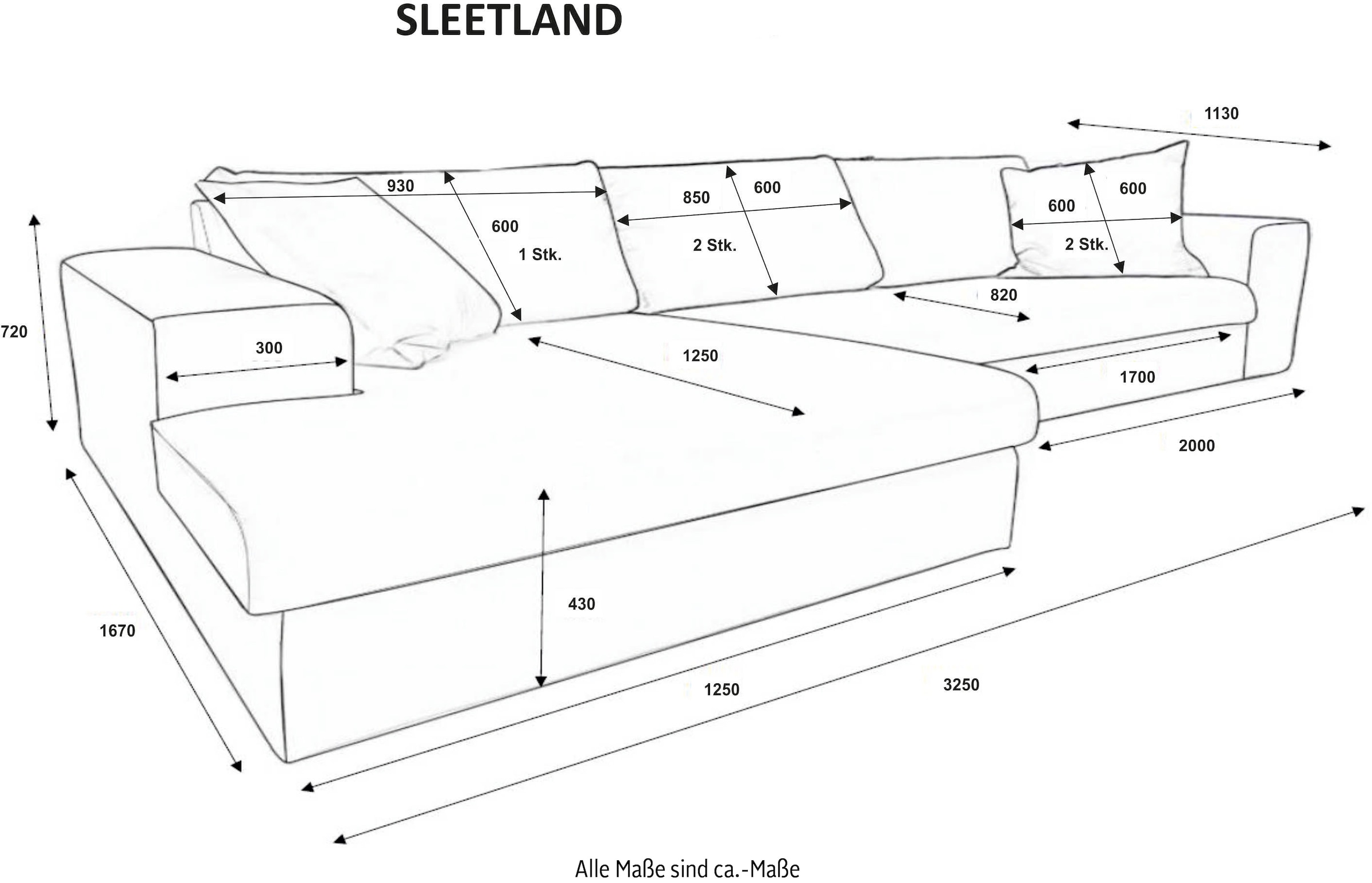 andas Ecksofa »SLEETLAND XXL in Samtvelours oder Vintage-Leder-Optik, L-Form,«, besonders gross und bequem