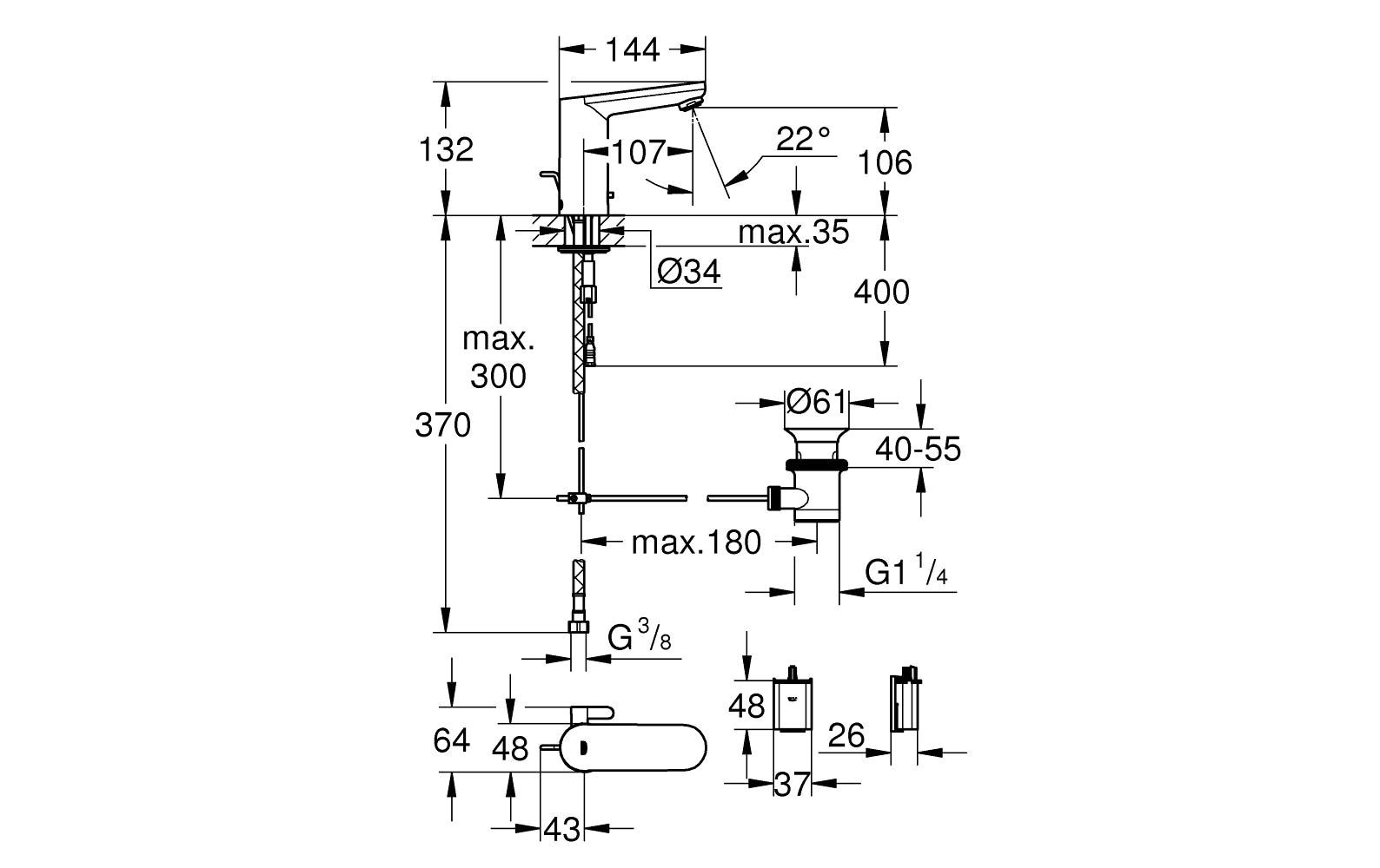 Grohe Badarmatur »Eurosmart CE Eltr.Arm. WT 6 V«