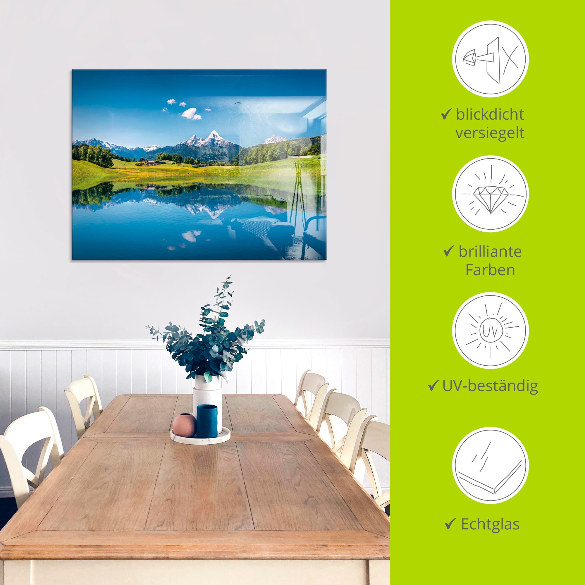 Artland Glasbild »Landschaft in den Alpen«, Berge, (1 St.), in verschiedenen Grössen