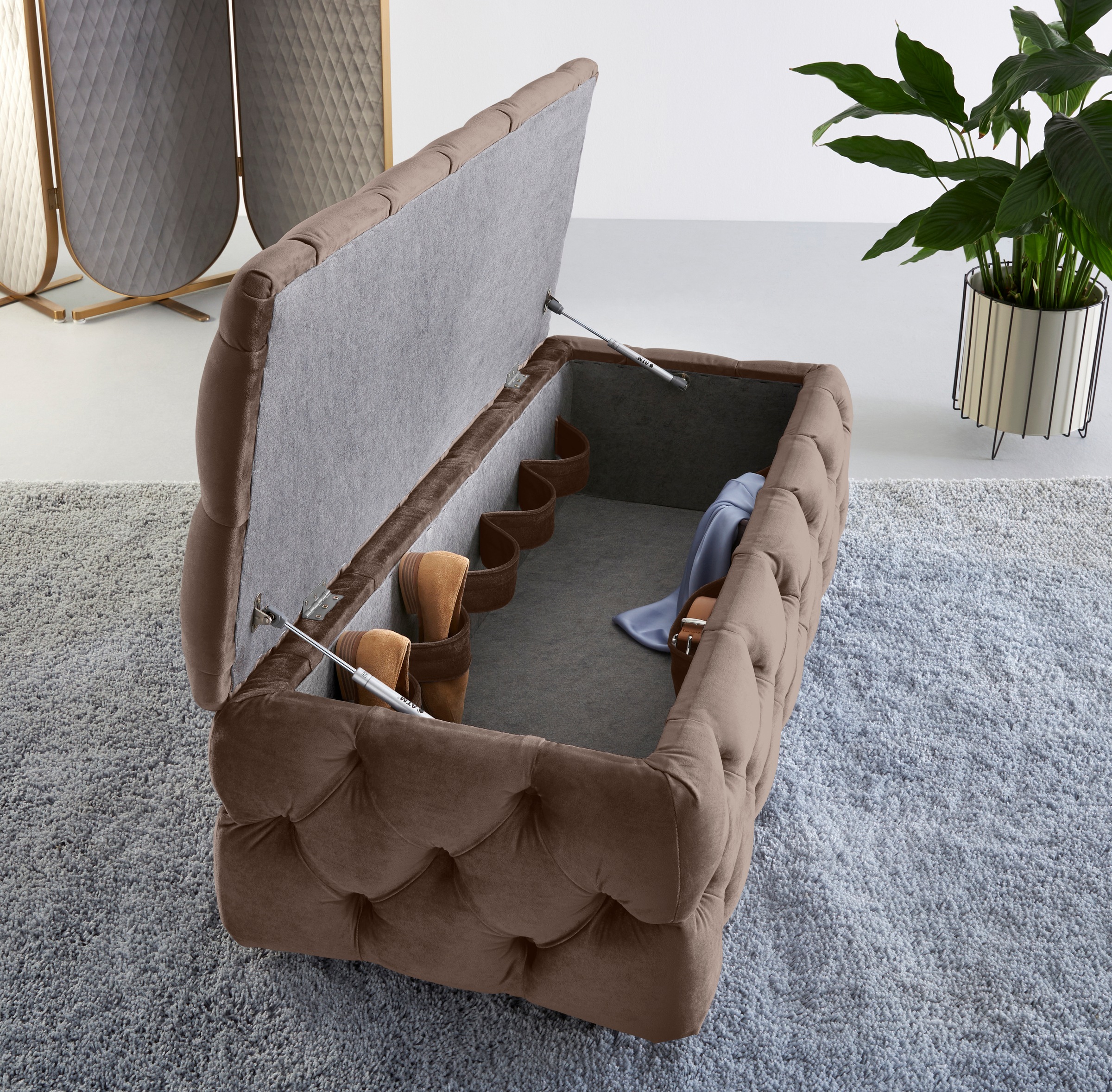 Home affaire Polsterhocker »KALINA, hochwertige Knopfheftung, B/T/H: 120/55/45 cm«, mit Staufach und innenliegenden Laschen zur besseren Aufbewahrung