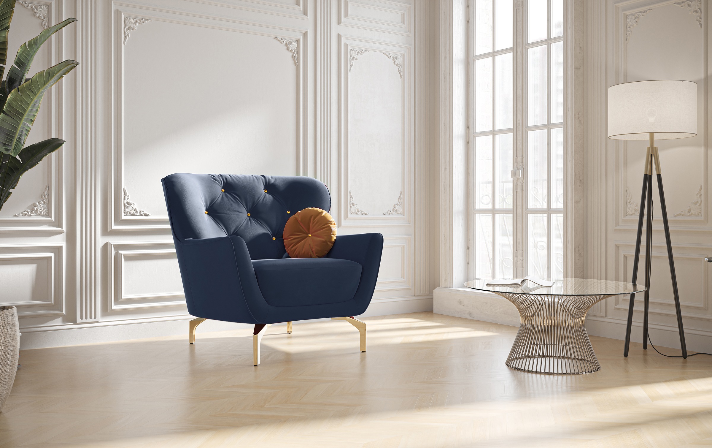 sit&more Sessel »Orient 3«, inkl. 1 Zierkissen mit Strass-Stein, goldfarbene Metallfüsse